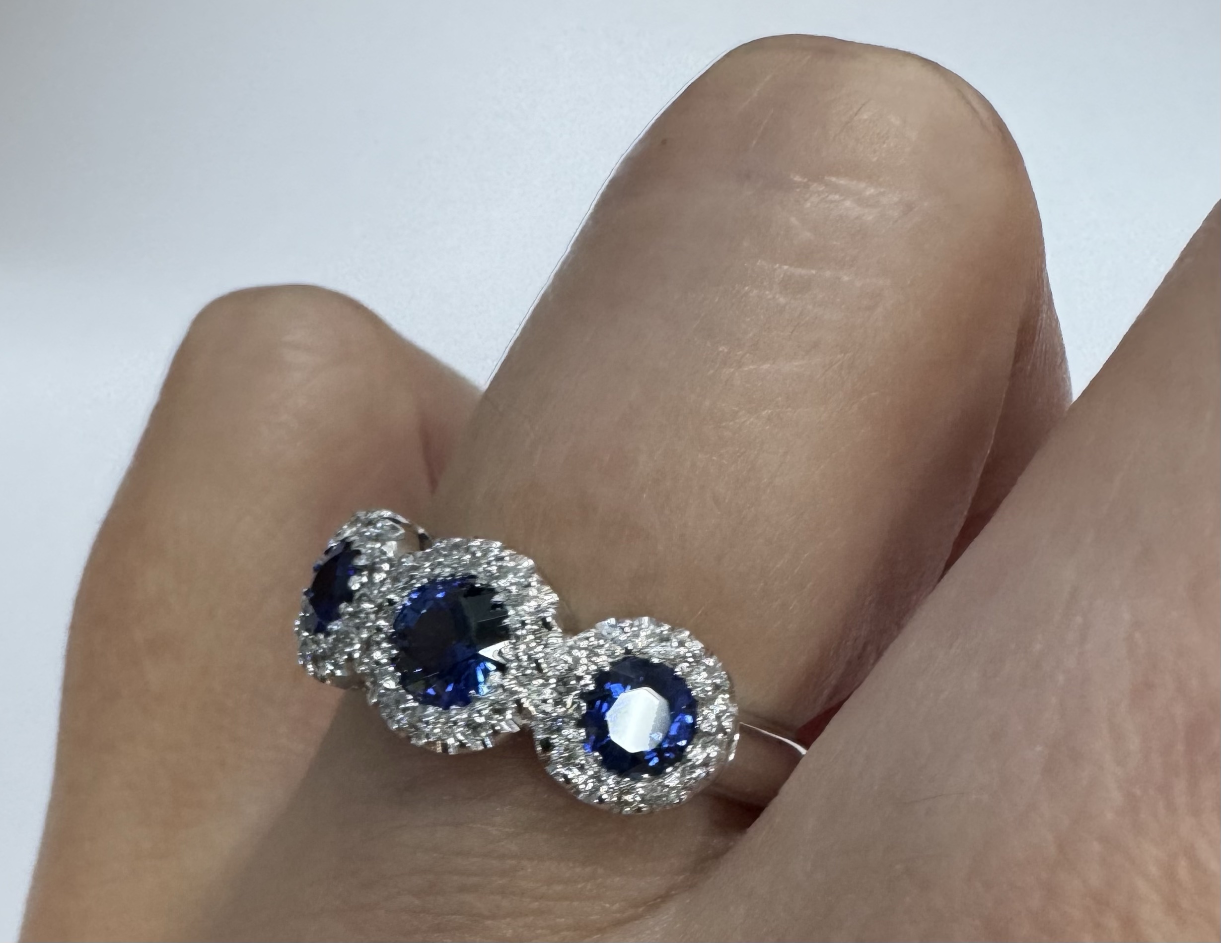 14k White Gold Genuine 1.12 Cttw Ceylon Sapphire & .48 Cttw Diamond Triple Halo Ring - Image 35