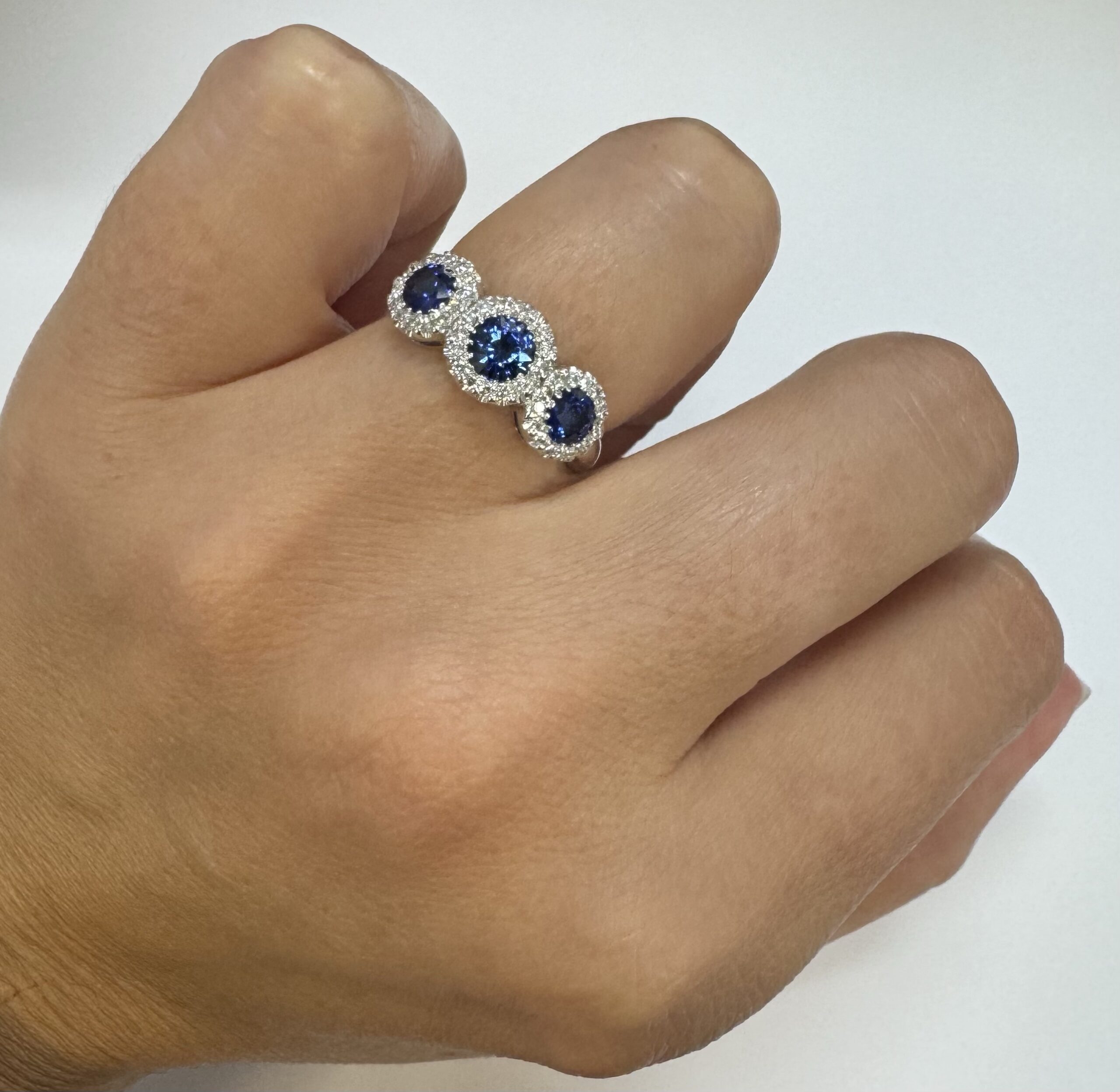 14k White Gold Genuine 1.12 Cttw Ceylon Sapphire & .48 Cttw Diamond Triple Halo Ring - Image 38