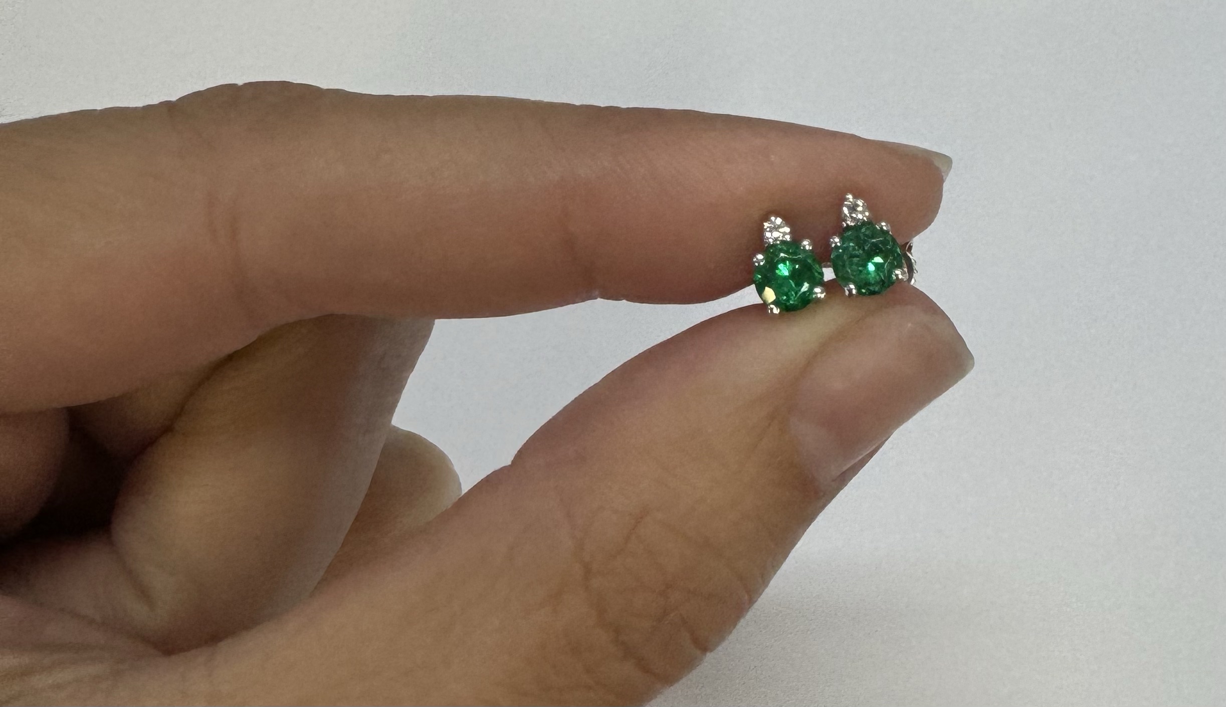 14k White Gold Genuine .53 Cttw Emerald & Diamond Stud Earrings - Image 4