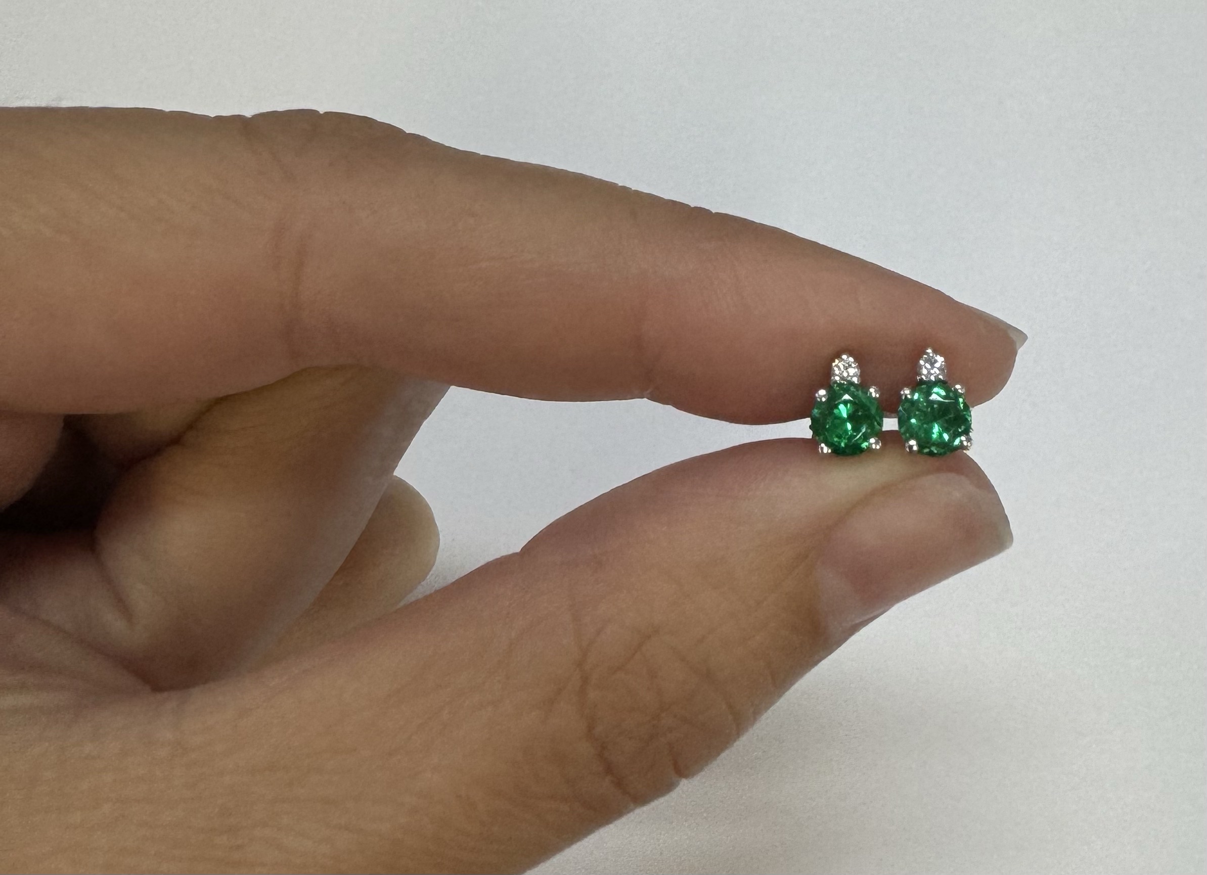 14k White Gold Genuine .53 Cttw Emerald & Diamond Stud Earrings - Image 3