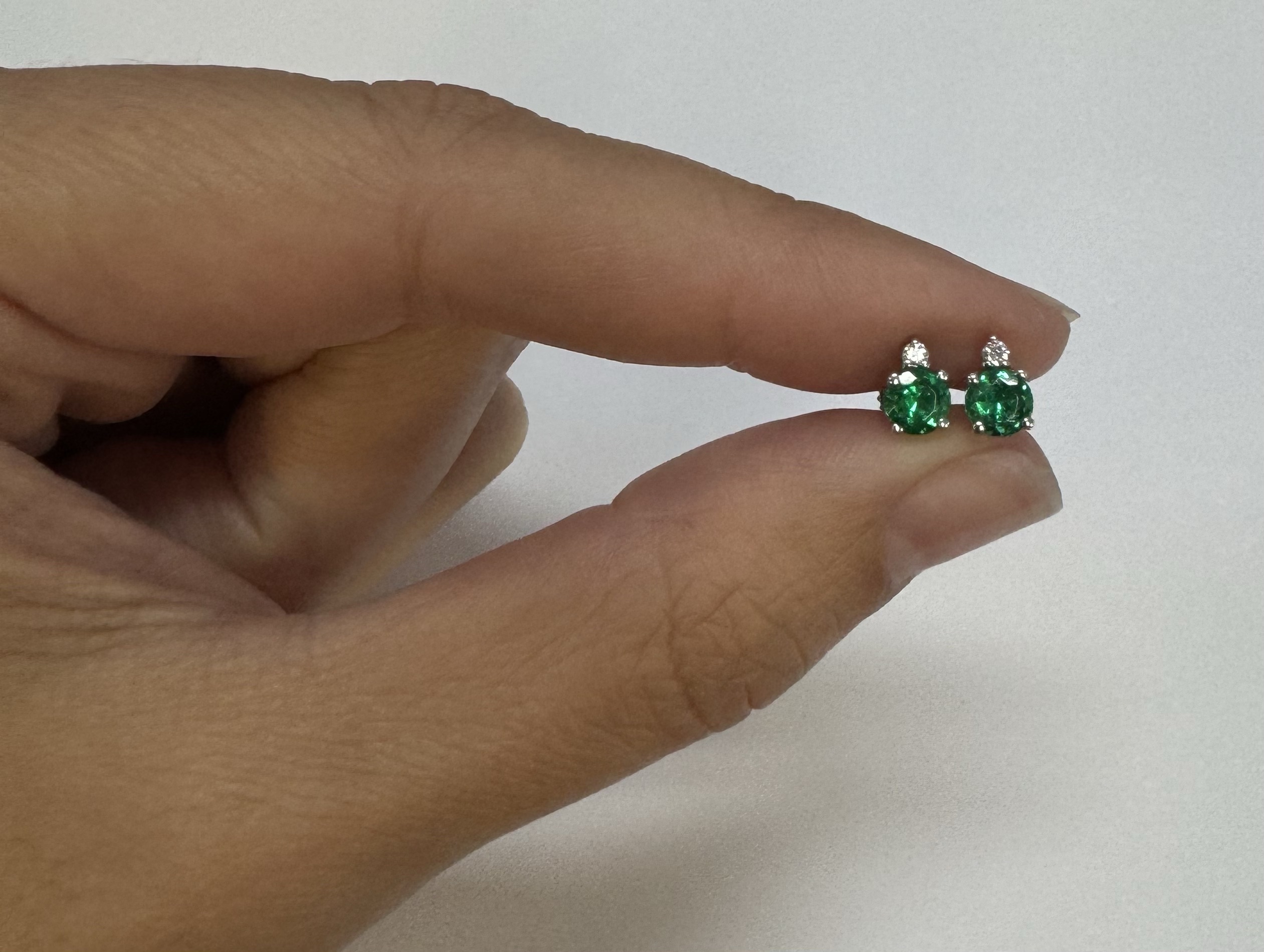14k White Gold Genuine .53 Cttw Emerald & Diamond Stud Earrings - Image 5