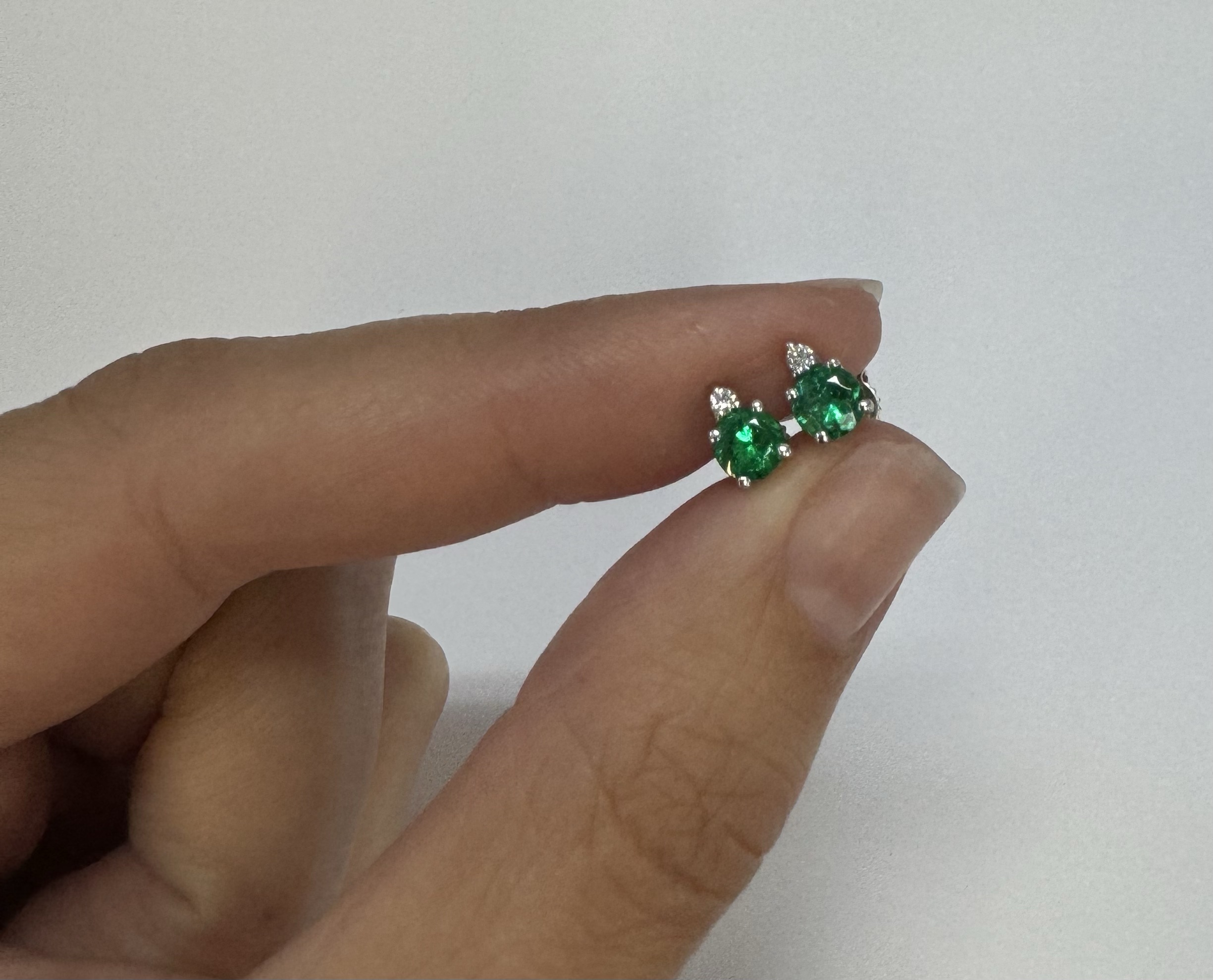 14k White Gold Genuine .53 Cttw Emerald & Diamond Stud Earrings - Image 6