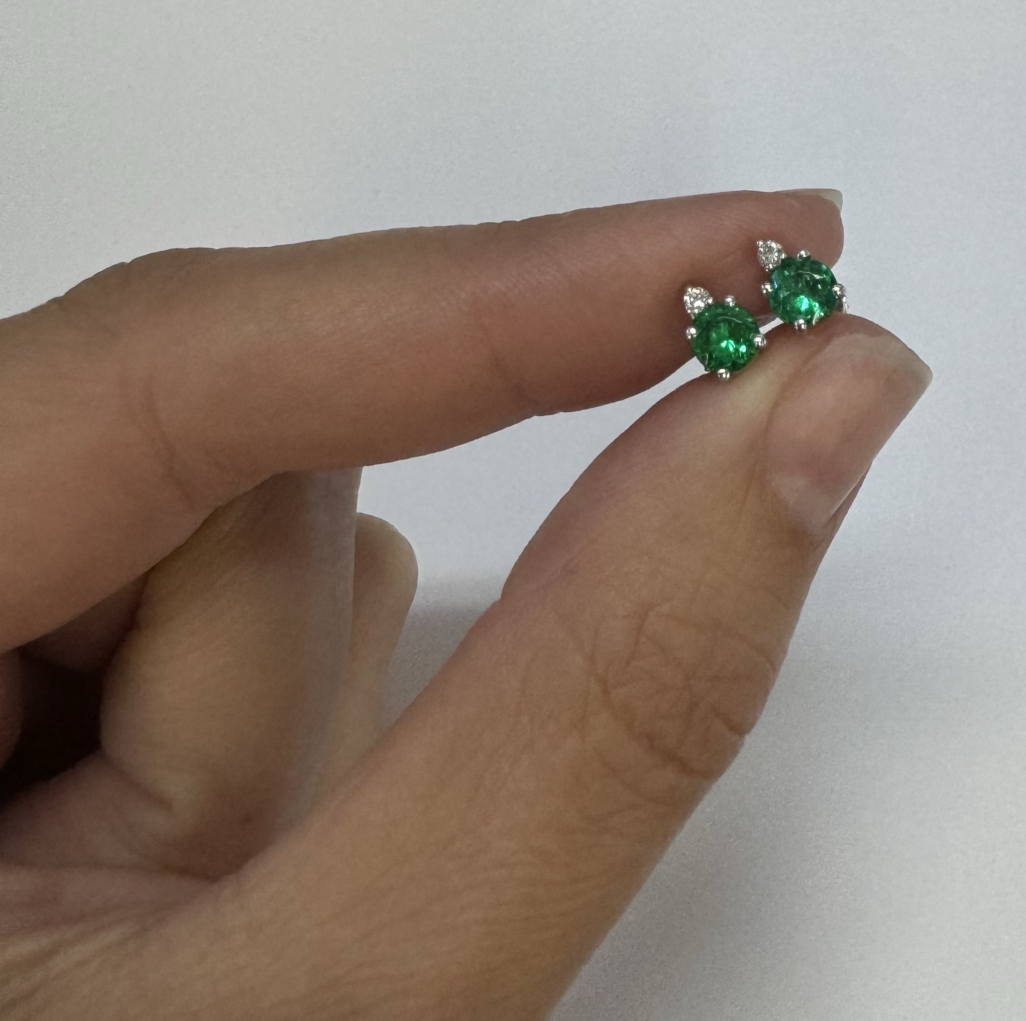 14k White Gold Genuine .53 Cttw Emerald & Diamond Stud Earrings - Image 7