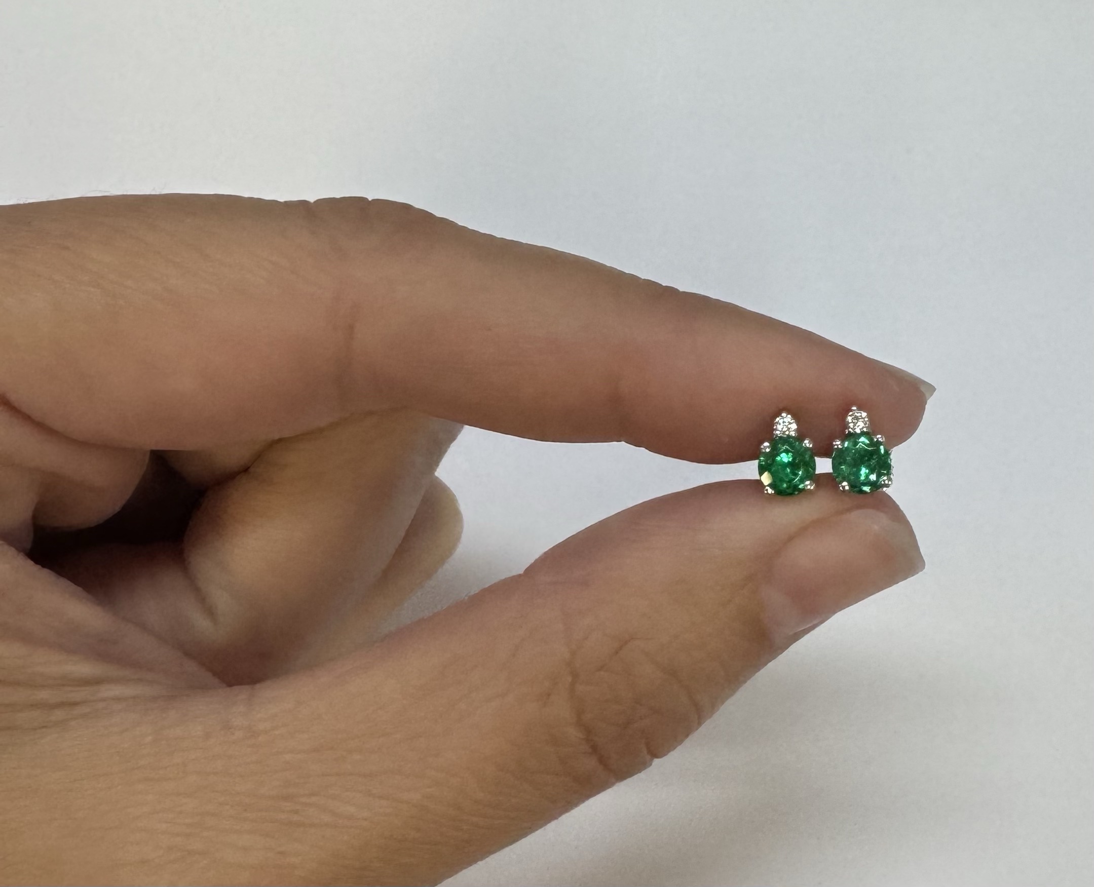 14k White Gold Genuine .53 Cttw Emerald & Diamond Stud Earrings - Image 8