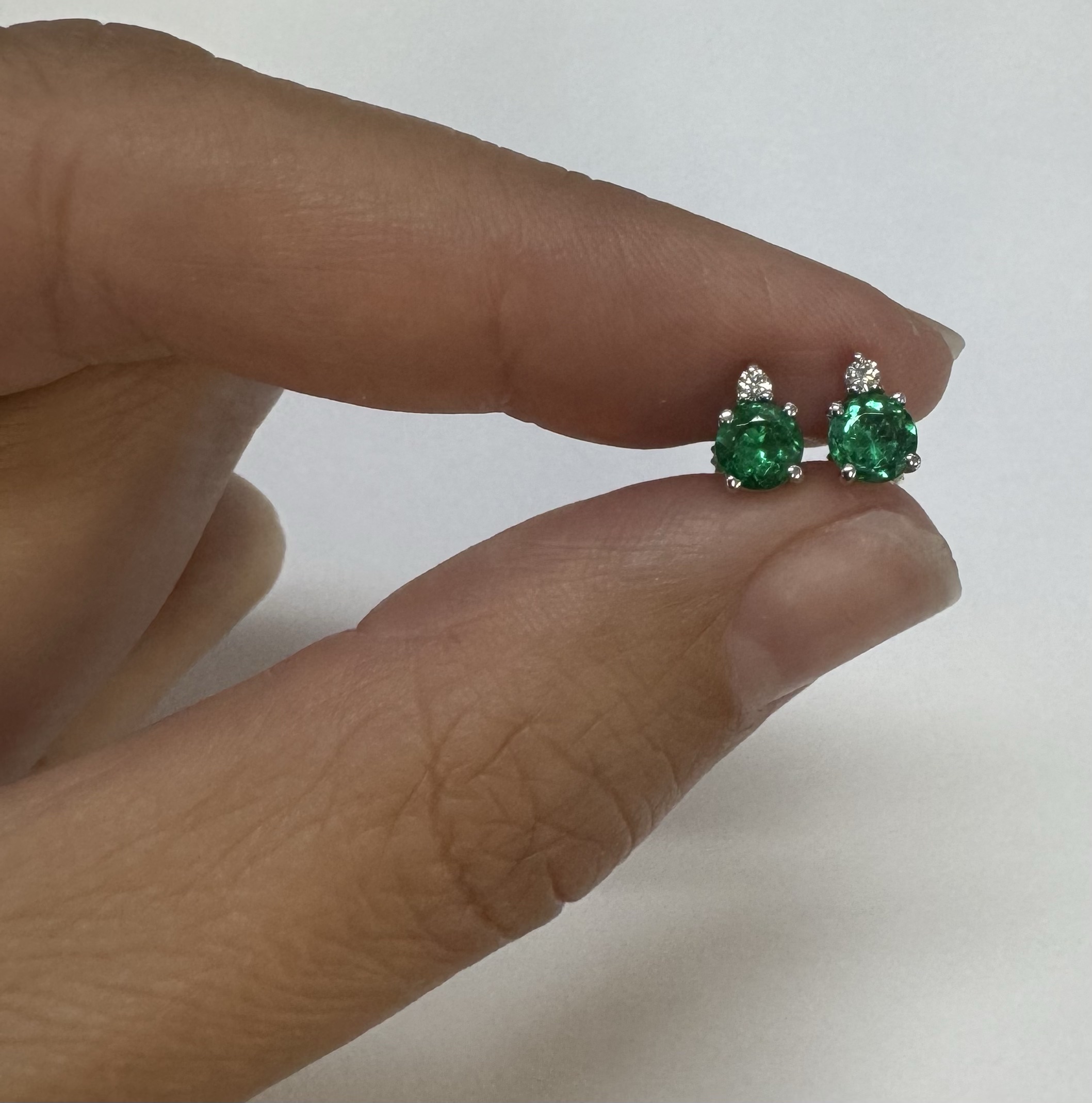 14k White Gold Genuine .53 Cttw Emerald & Diamond Stud Earrings - Image 9