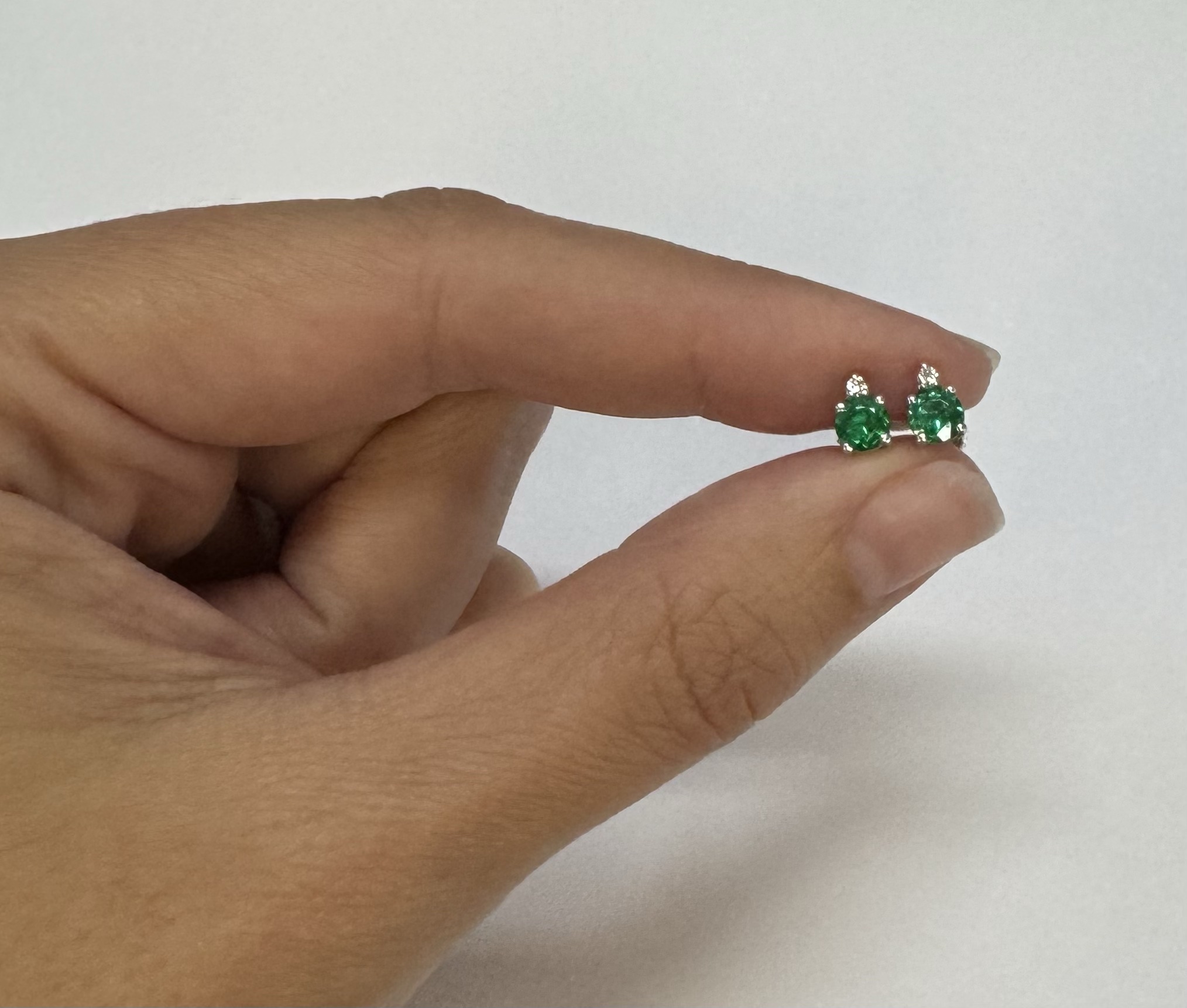 14k White Gold Genuine .53 Cttw Emerald & Diamond Stud Earrings - Image 11