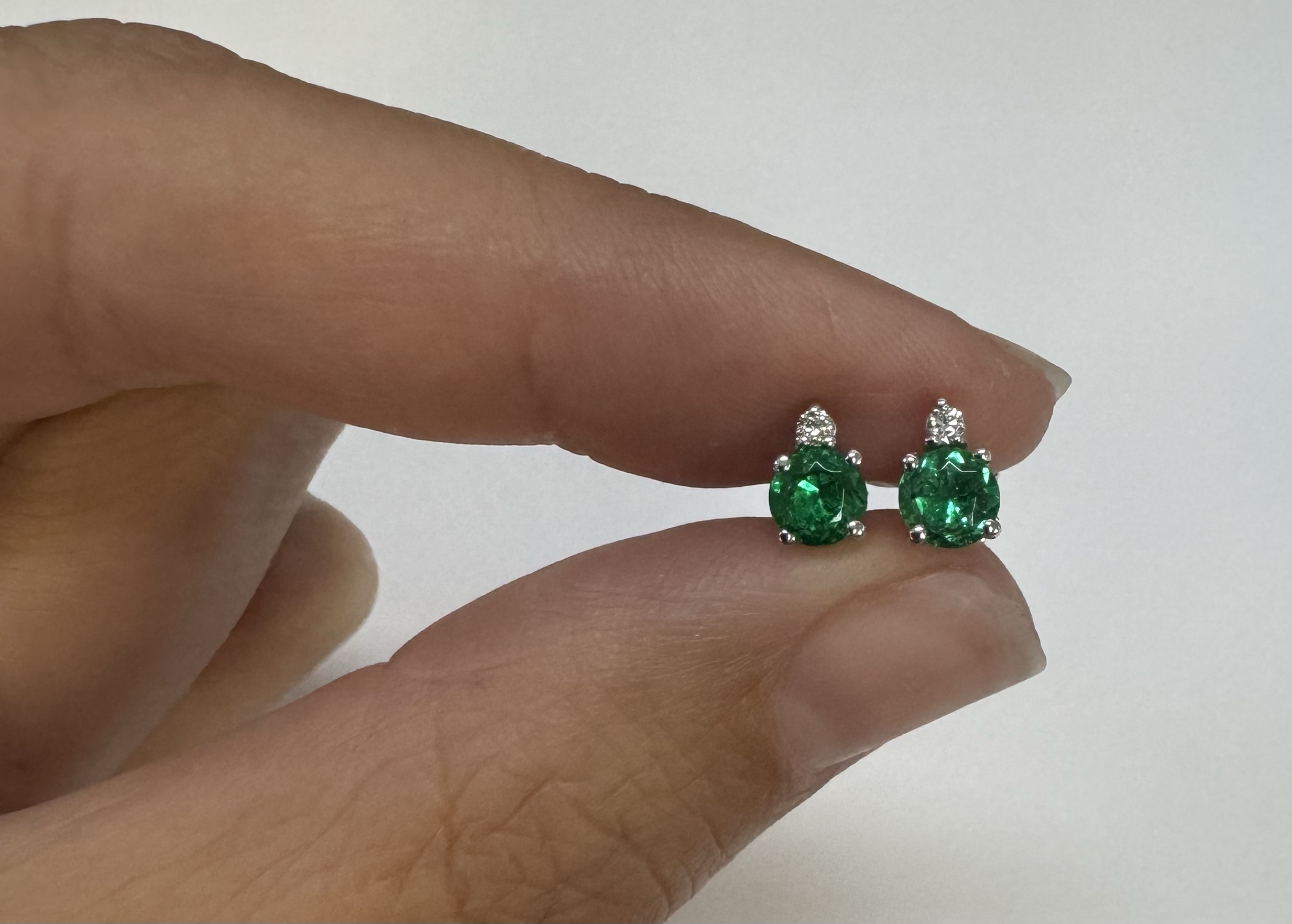 14k White Gold Genuine .53 Cttw Emerald & Diamond Stud Earrings - Image 12