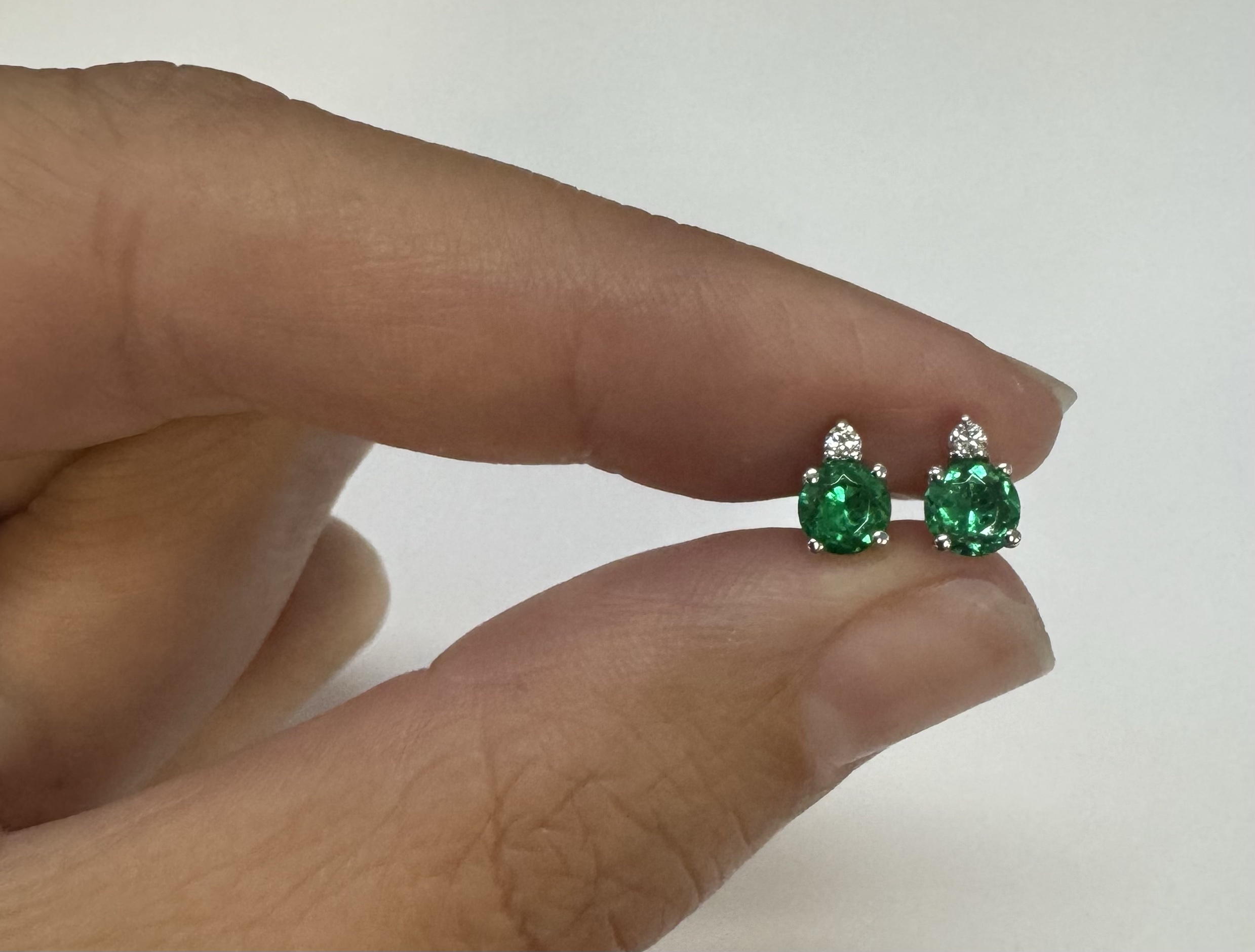 14k White Gold Genuine .53 Cttw Emerald & Diamond Stud Earrings - Image 13