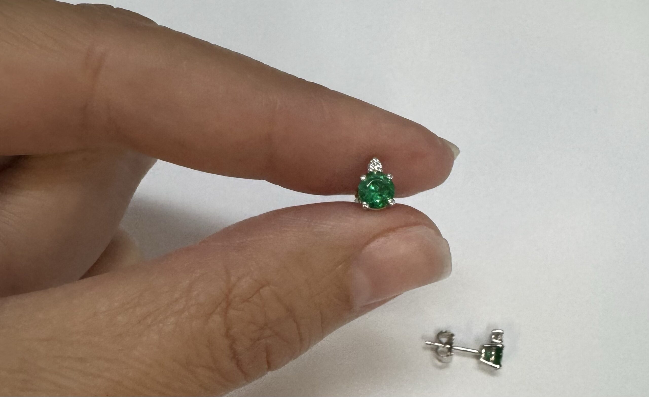 14k White Gold Genuine .53 Cttw Emerald & Diamond Stud Earrings - Image 18