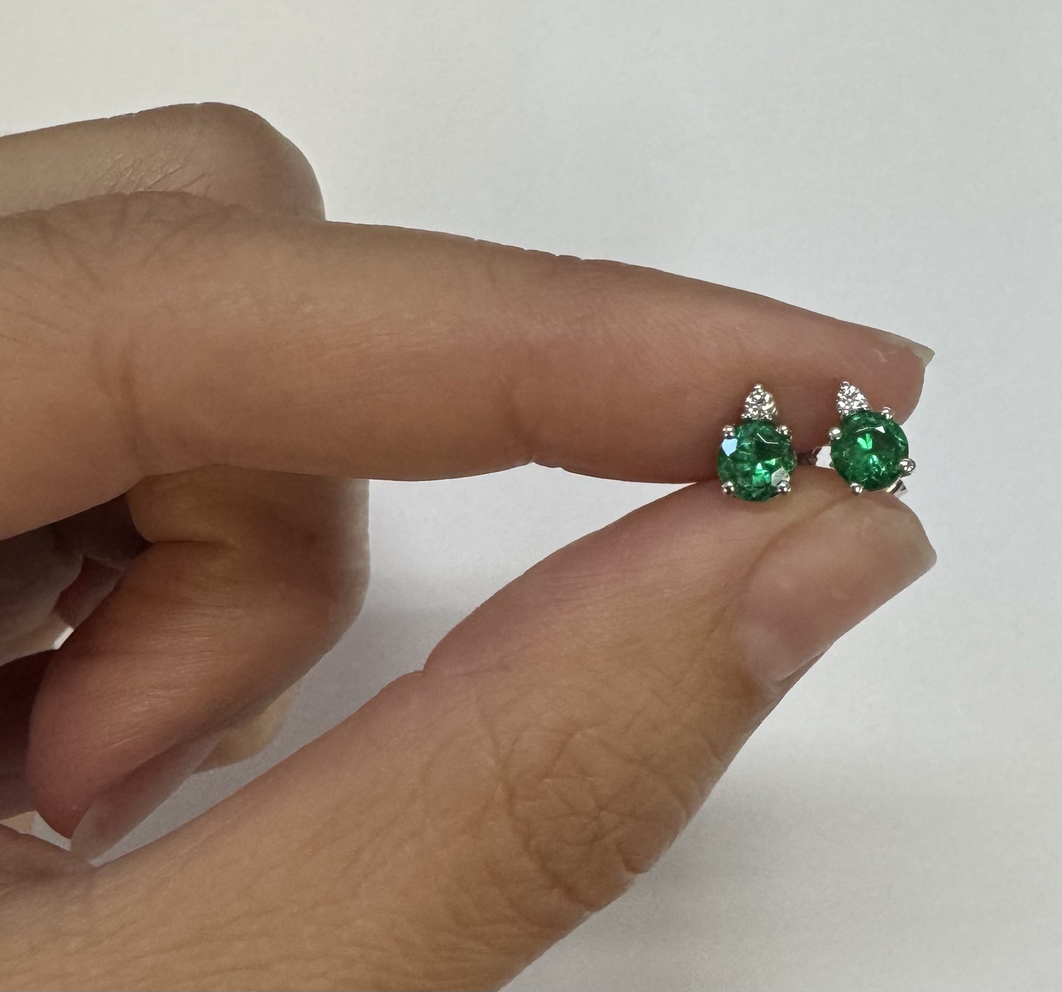 14k White Gold Genuine .53 Cttw Emerald & Diamond Stud Earrings - Image 14