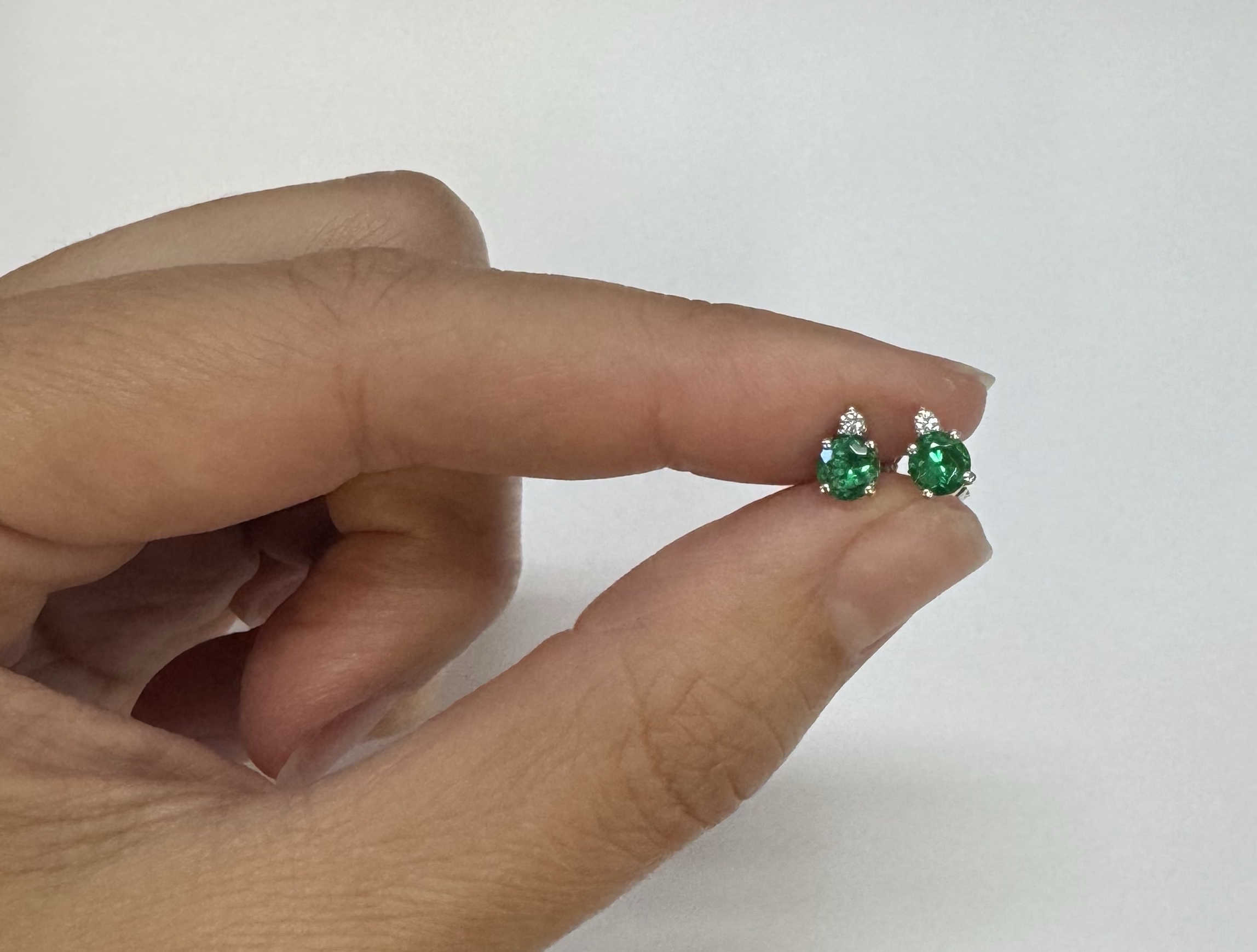 14k White Gold Genuine .53 Cttw Emerald & Diamond Stud Earrings - Image 15