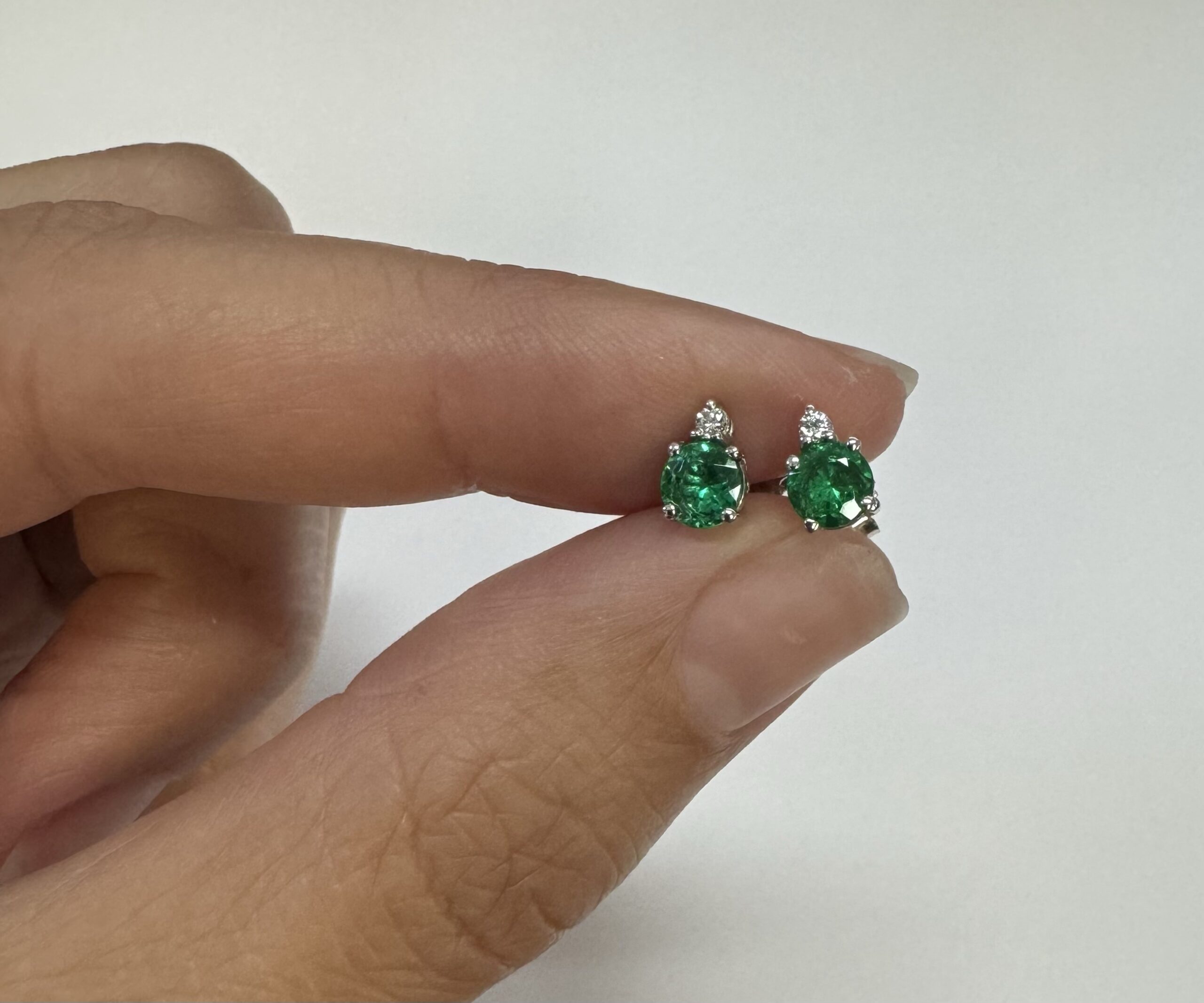 14k White Gold Genuine .53 Cttw Emerald & Diamond Stud Earrings - Image 16