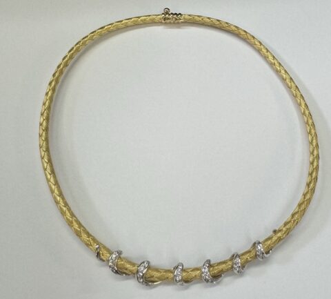 18k Yellow Gold 17" 4.8 MM Collar Necklace With 3/4 Cttw of Genuine Diamond Accents