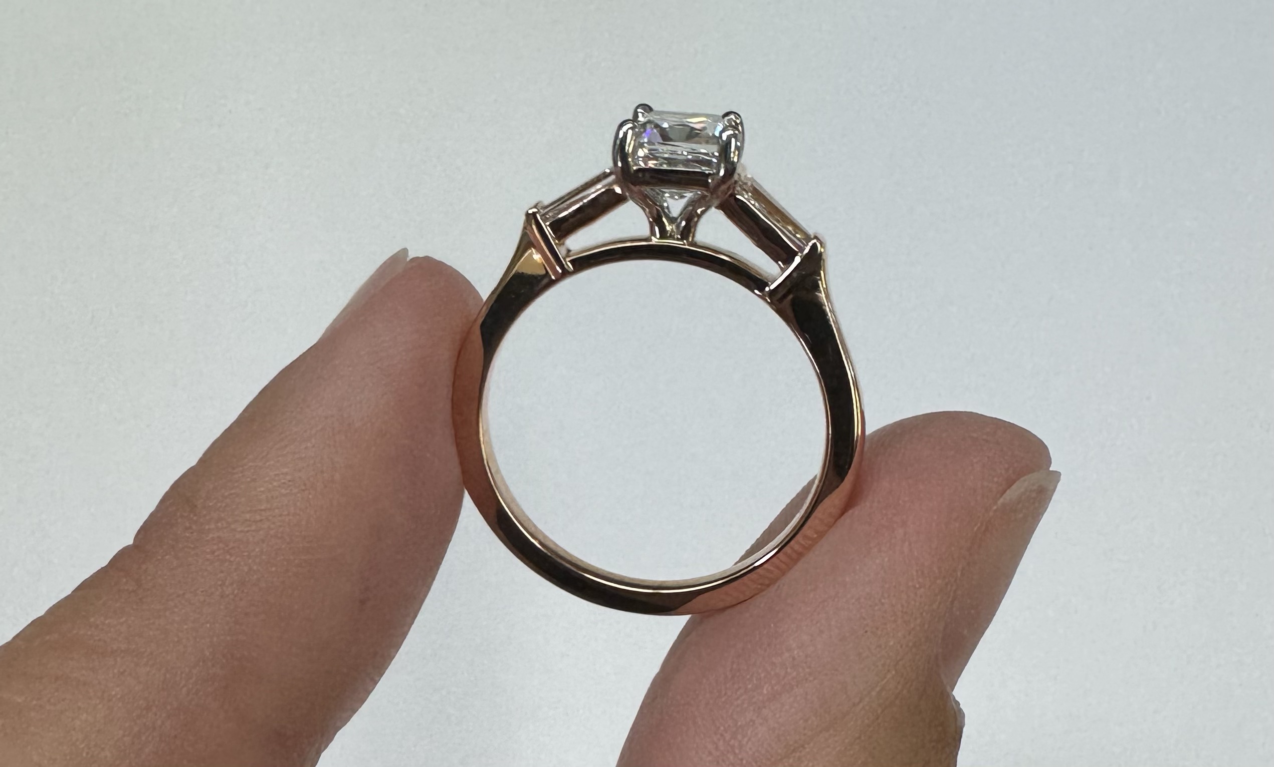 14k Rose Gold Genuine GIA Certified 1.00 Carat Cushion Brilliant Cut Diamond & Diamond Baguette Engagement Ring - Image 12