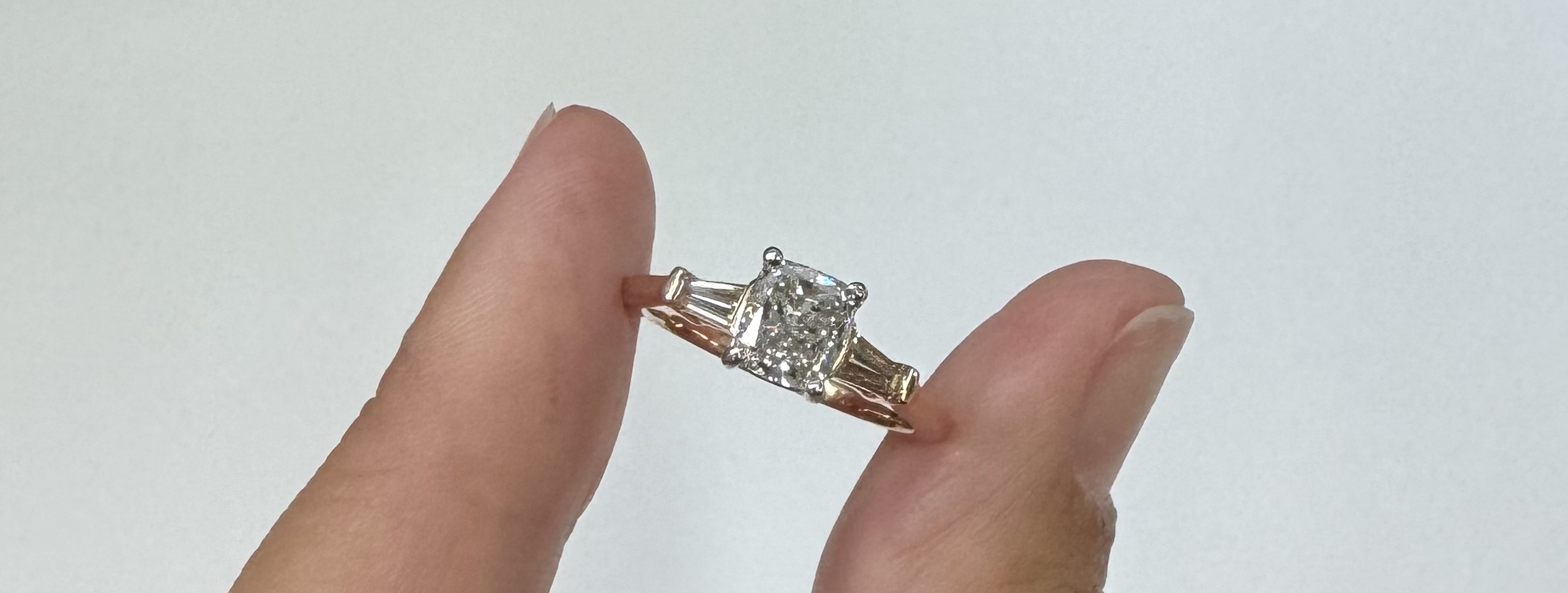 14k Rose Gold Genuine GIA Certified 1.00 Carat Cushion Brilliant Cut Diamond & Diamond Baguette Engagement Ring - Image 8