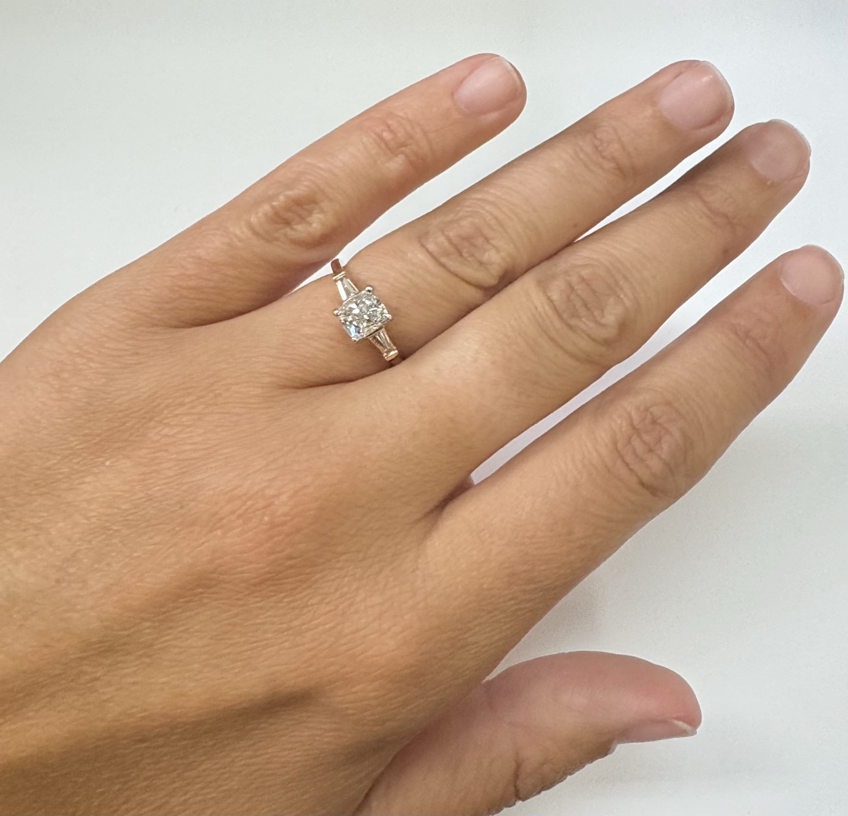 14k Rose Gold Genuine GIA Certified 1.00 Carat Cushion Brilliant Cut Diamond & Diamond Baguette Engagement Ring - Image 18