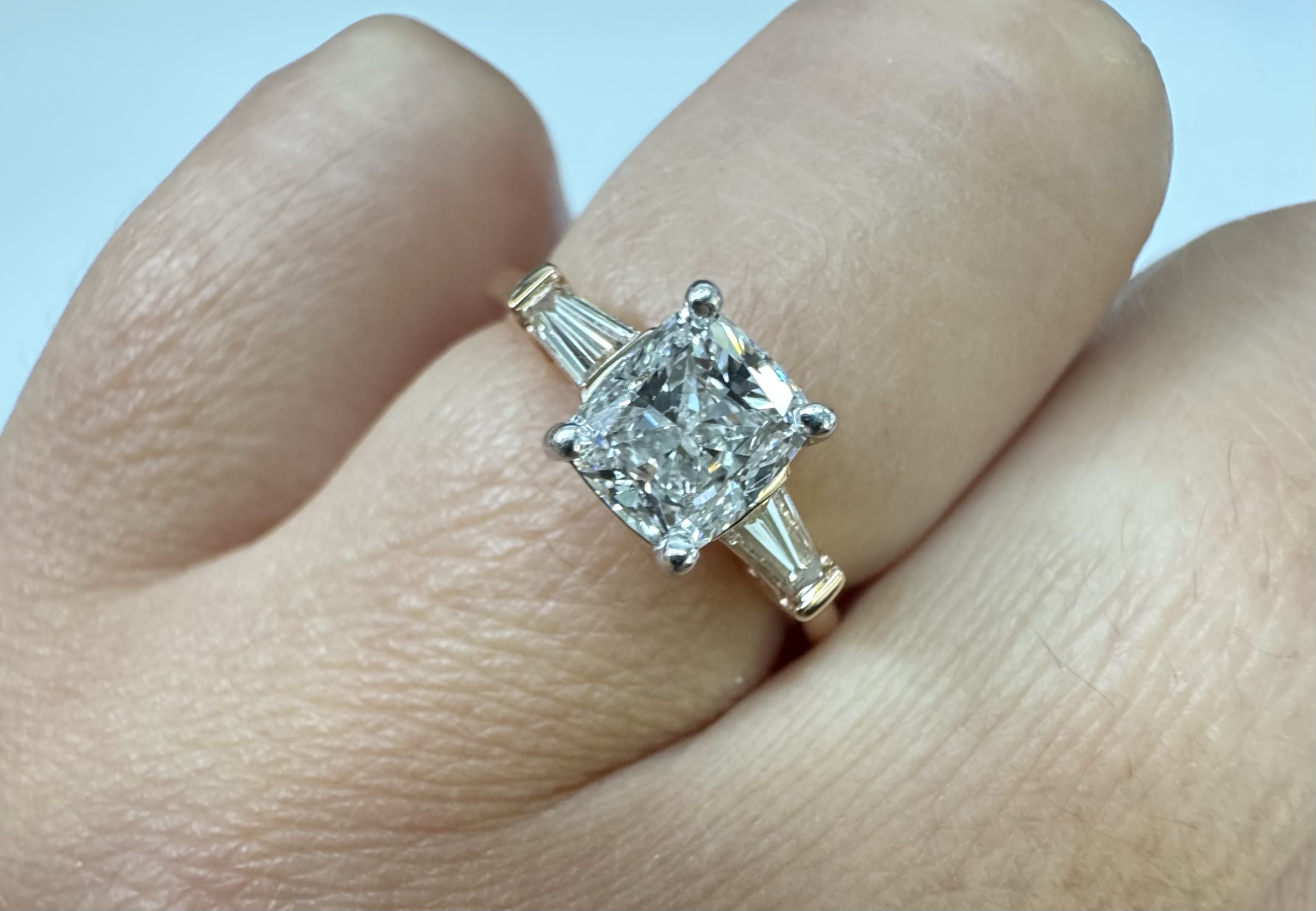 14k Rose Gold Genuine GIA Certified 1.00 Carat Cushion Brilliant Cut Diamond & Diamond Baguette Engagement Ring - Image 19