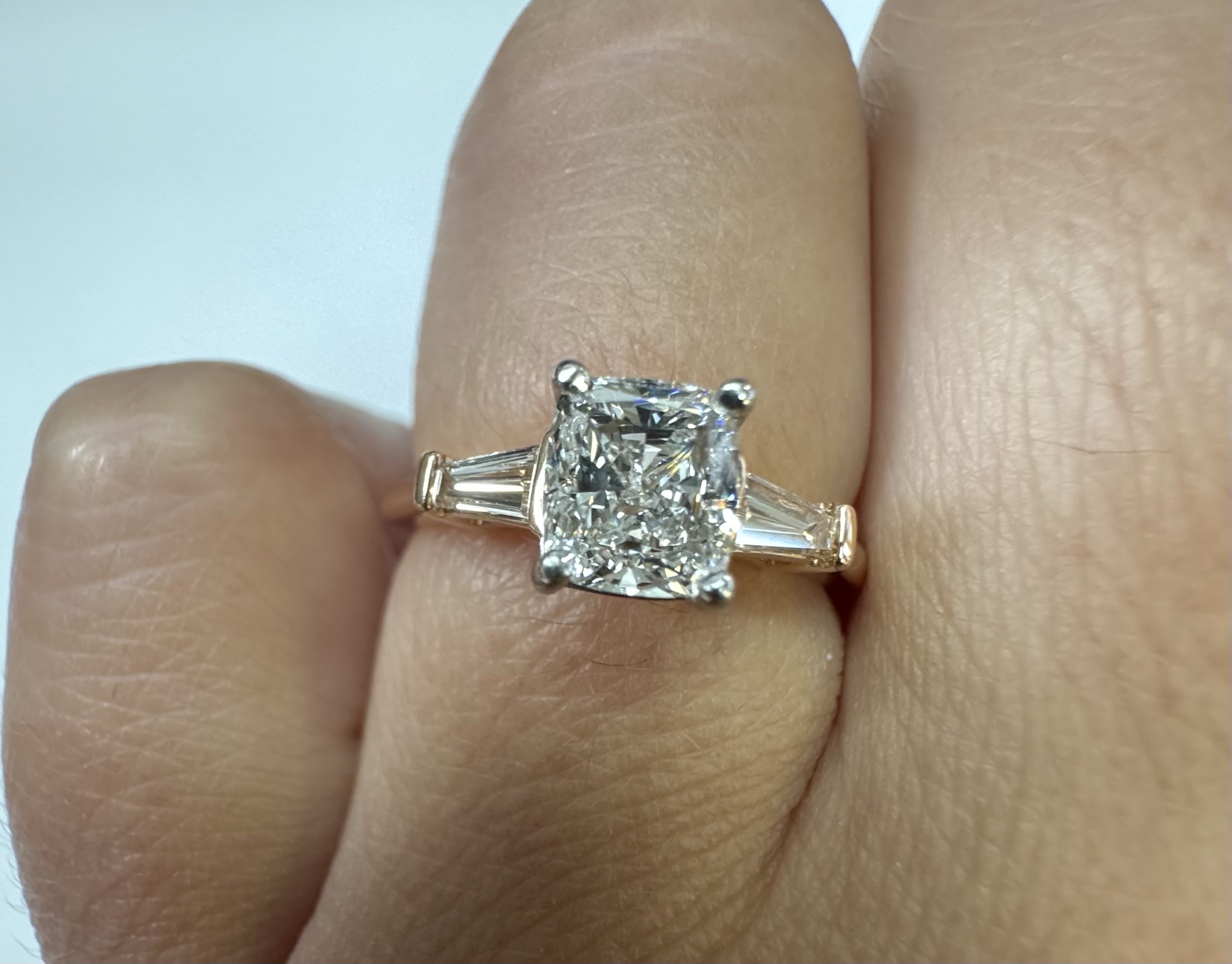 14k Rose Gold Genuine GIA Certified 1.00 Carat Cushion Brilliant Cut Diamond & Diamond Baguette Engagement Ring - Image 21