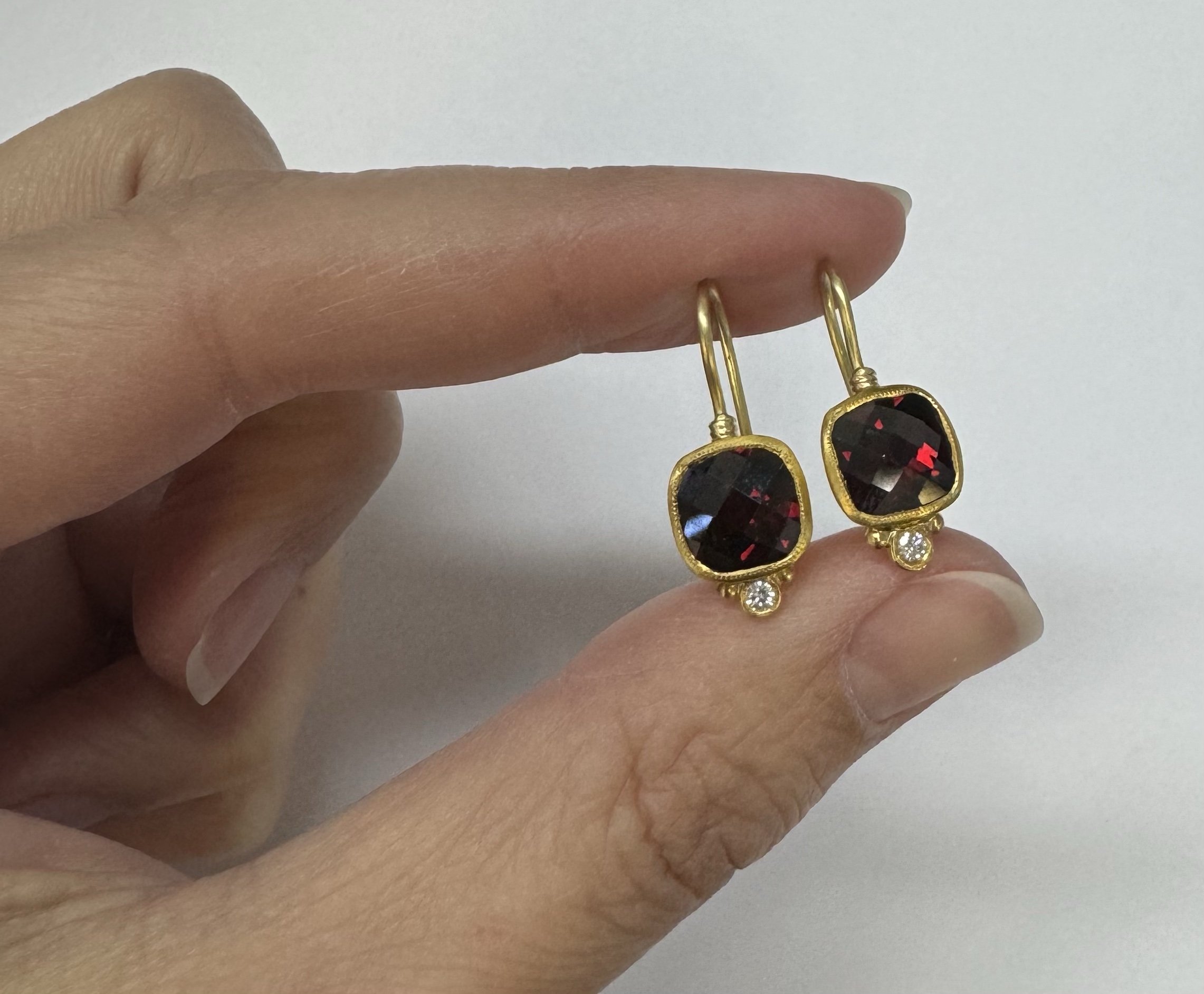 24k & 18k Genuine Garnet Bezel Set Dangle Earrings - Image 16