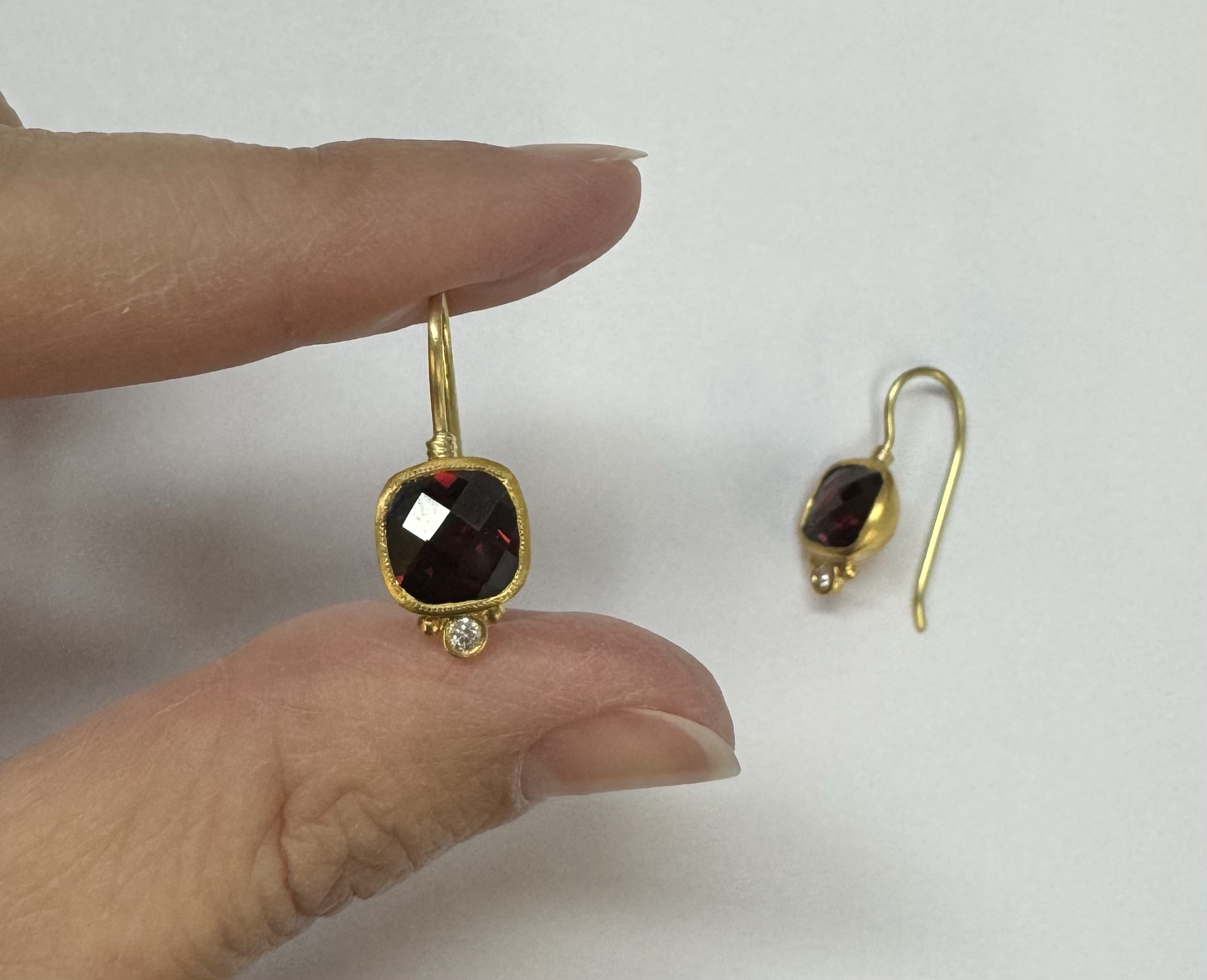 24k & 18k Genuine Garnet Bezel Set Dangle Earrings - Image 18