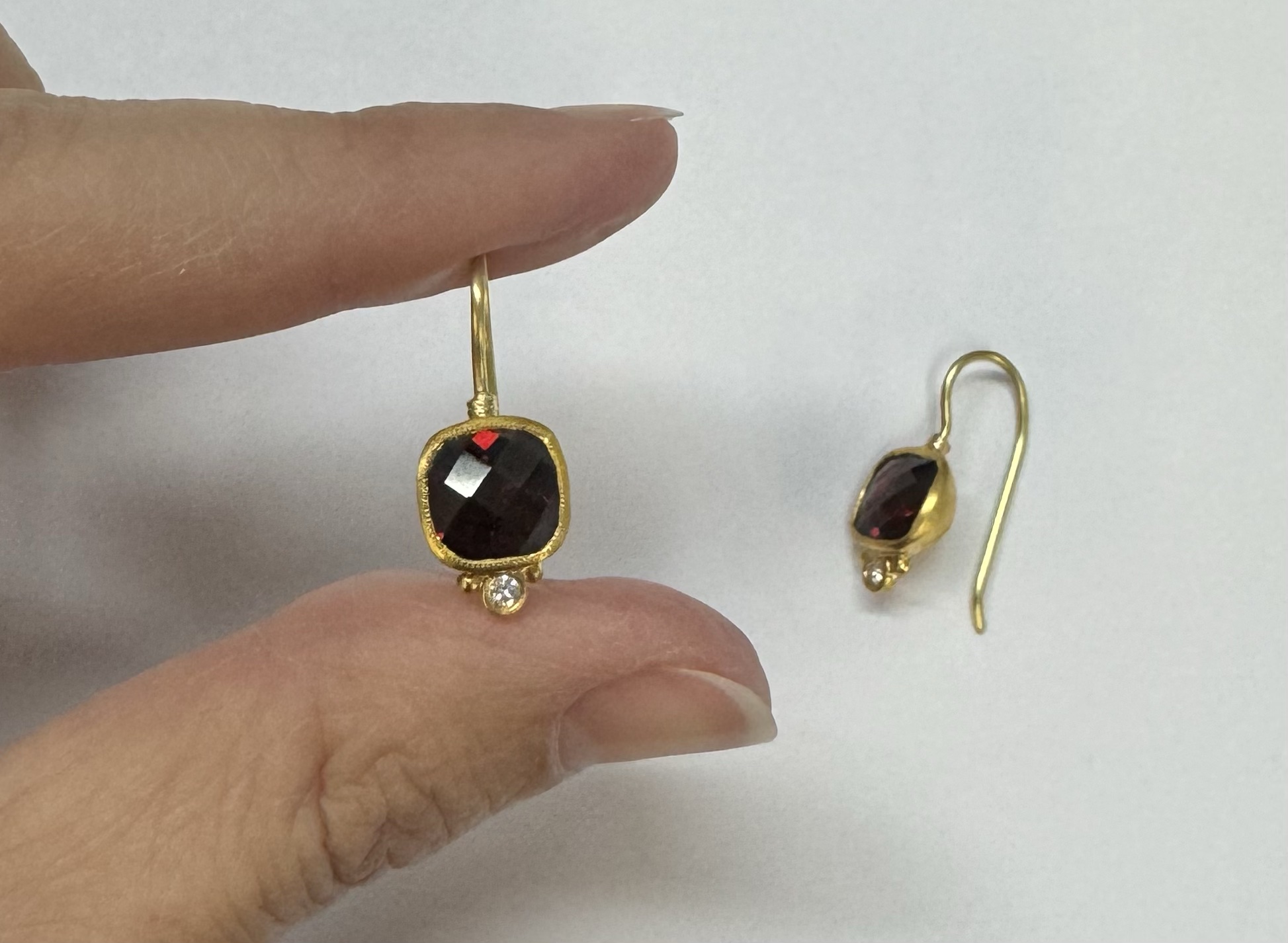 24k & 18k Genuine Garnet Bezel Set Dangle Earrings - Image 19