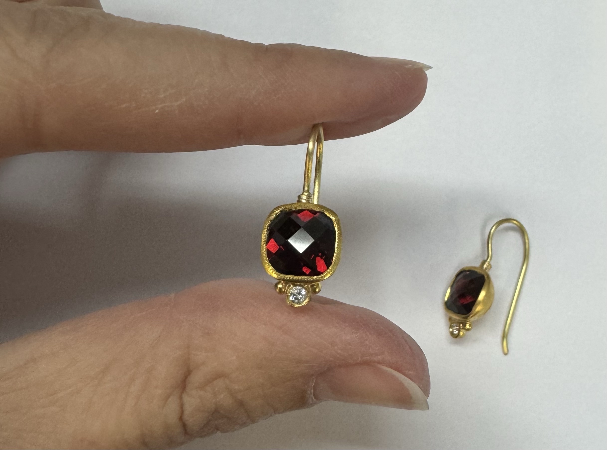 24k & 18k Genuine Garnet Bezel Set Dangle Earrings - Image 20