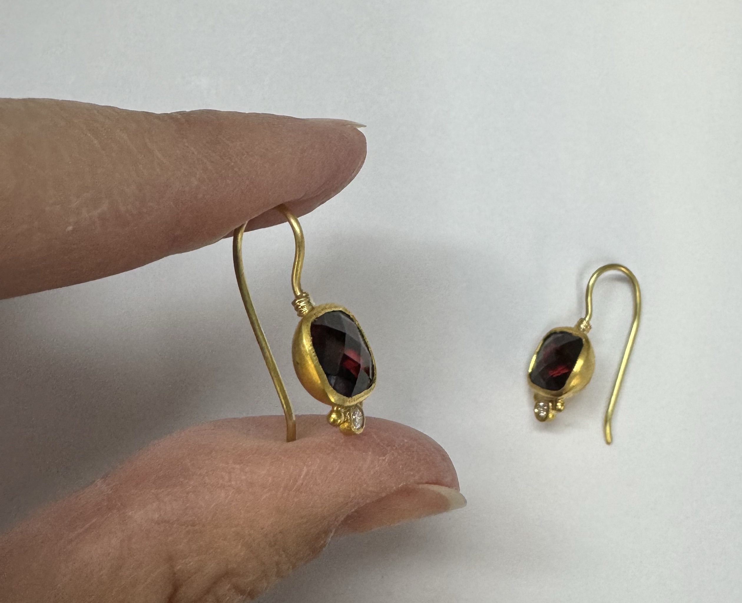 24k & 18k Genuine Garnet Bezel Set Dangle Earrings - Image 21