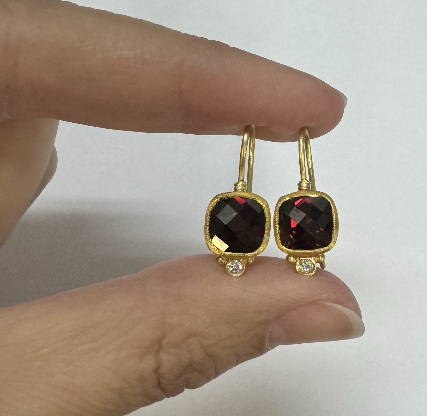 24k & 18k Genuine Garnet Bezel Set Dangle Earrings - Image 15