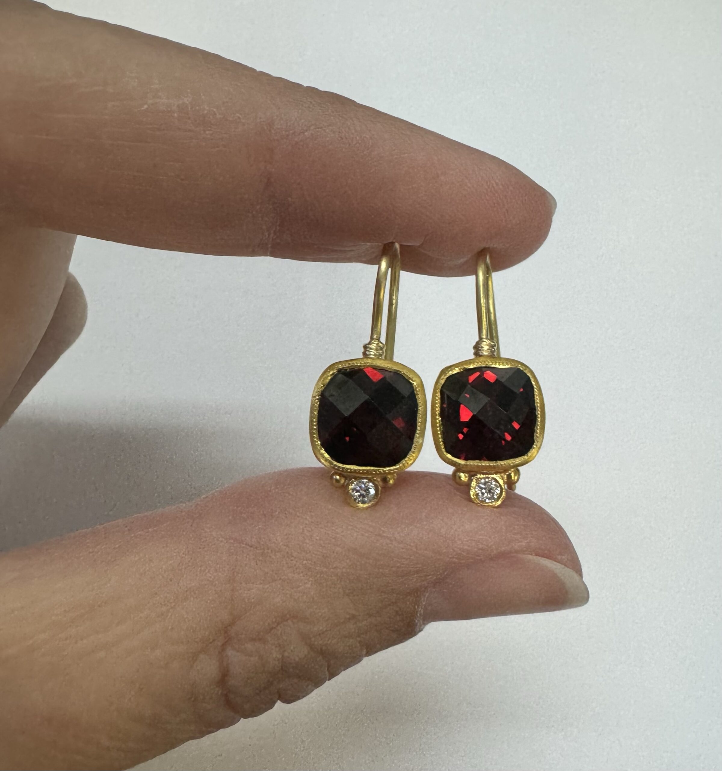 24k & 18k Genuine Garnet Bezel Set Dangle Earrings - Image 14