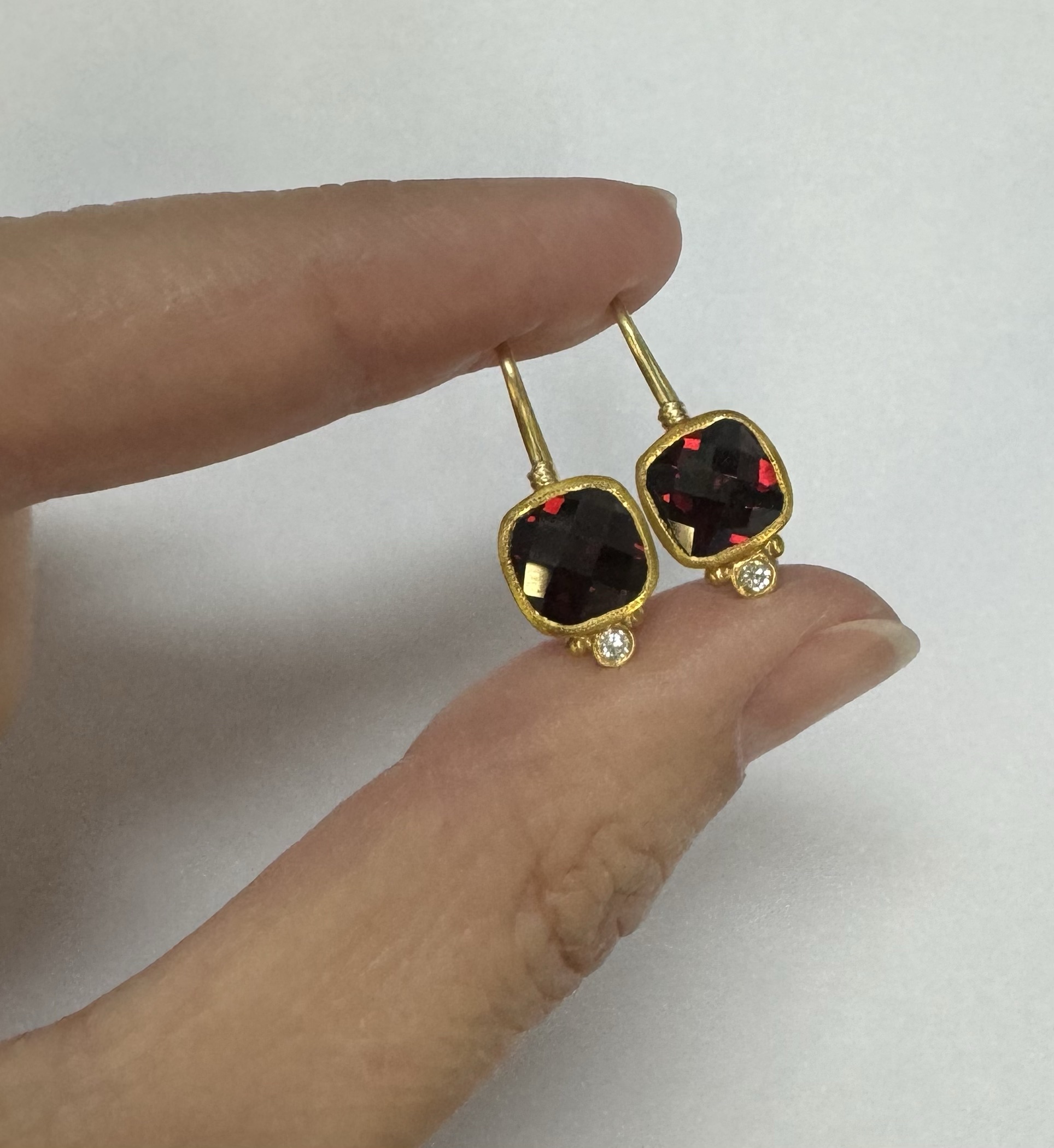24k & 18k Genuine Garnet Bezel Set Dangle Earrings - Image 9