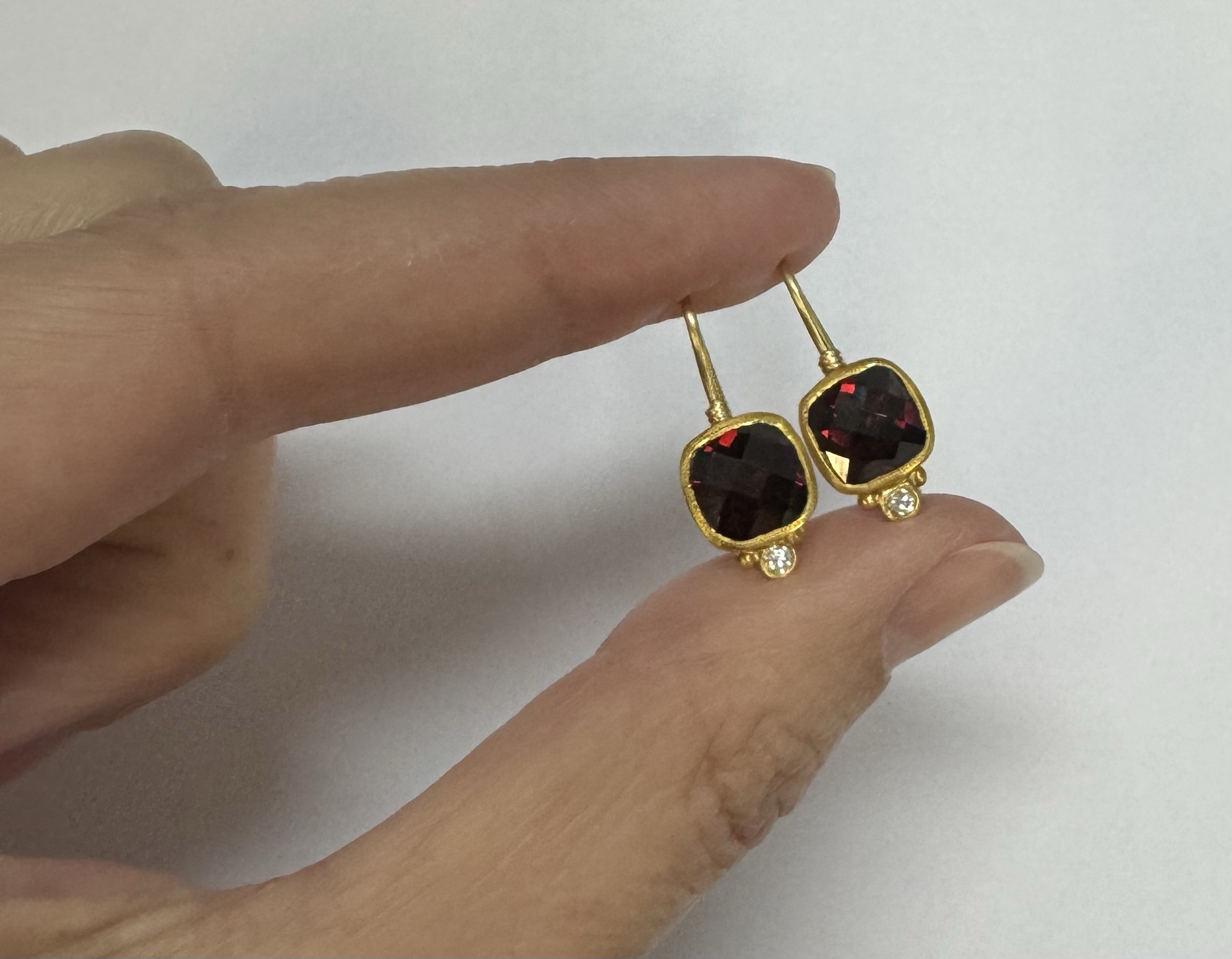 24k & 18k Genuine Garnet Bezel Set Dangle Earrings - Image 8
