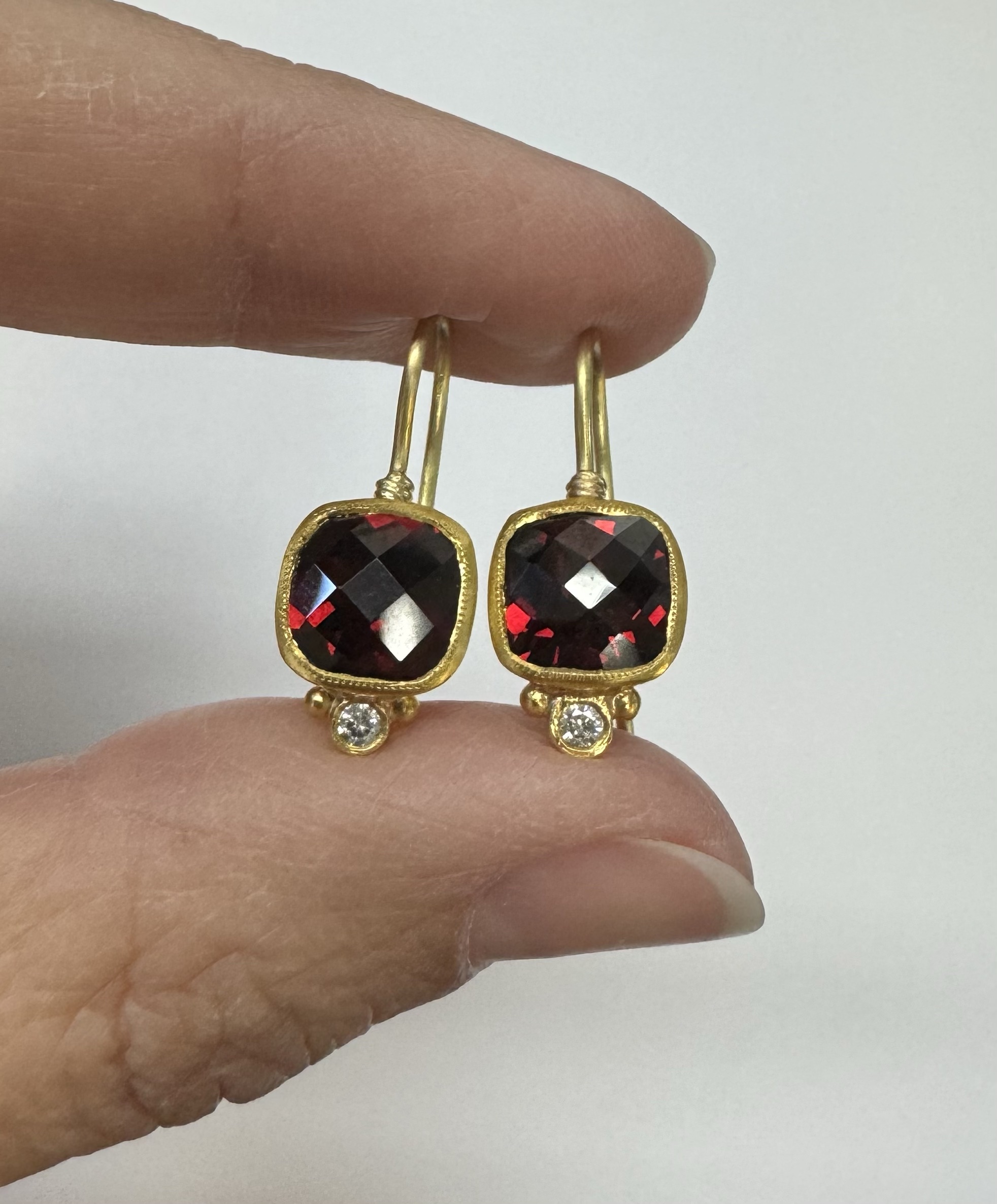 24k & 18k Genuine Garnet Bezel Set Dangle Earrings - Image 6
