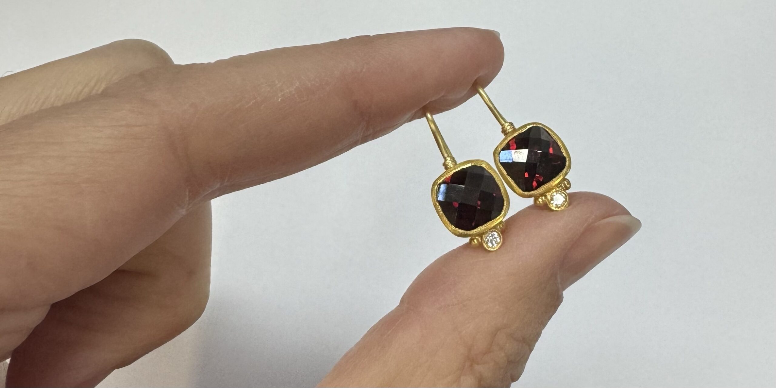 24k & 18k Genuine Garnet Bezel Set Dangle Earrings