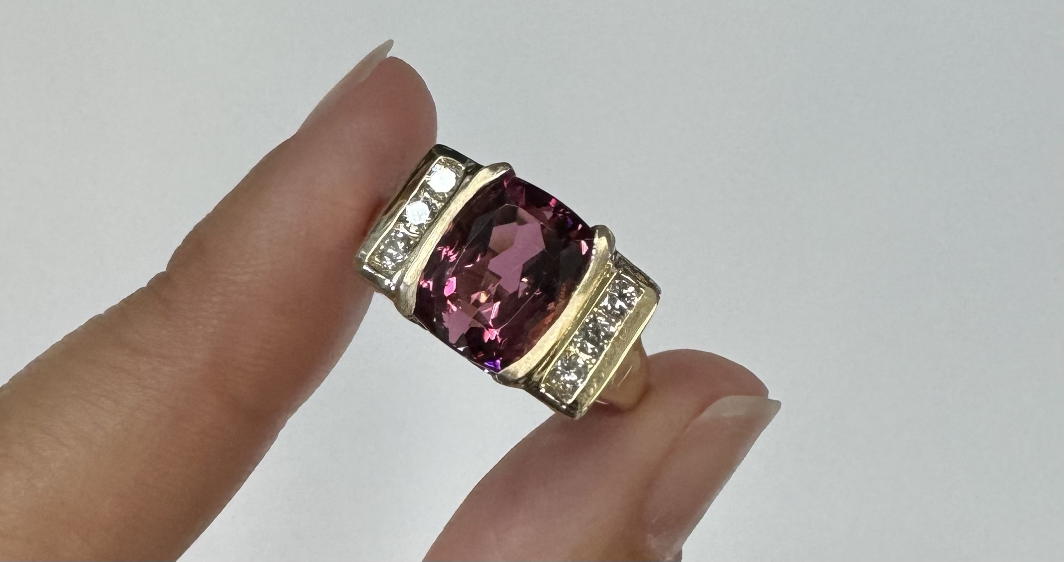 14k Yellow Gold Genuine 4.00 Carat Pink Tourmaline & Diamond Ring - Image 4