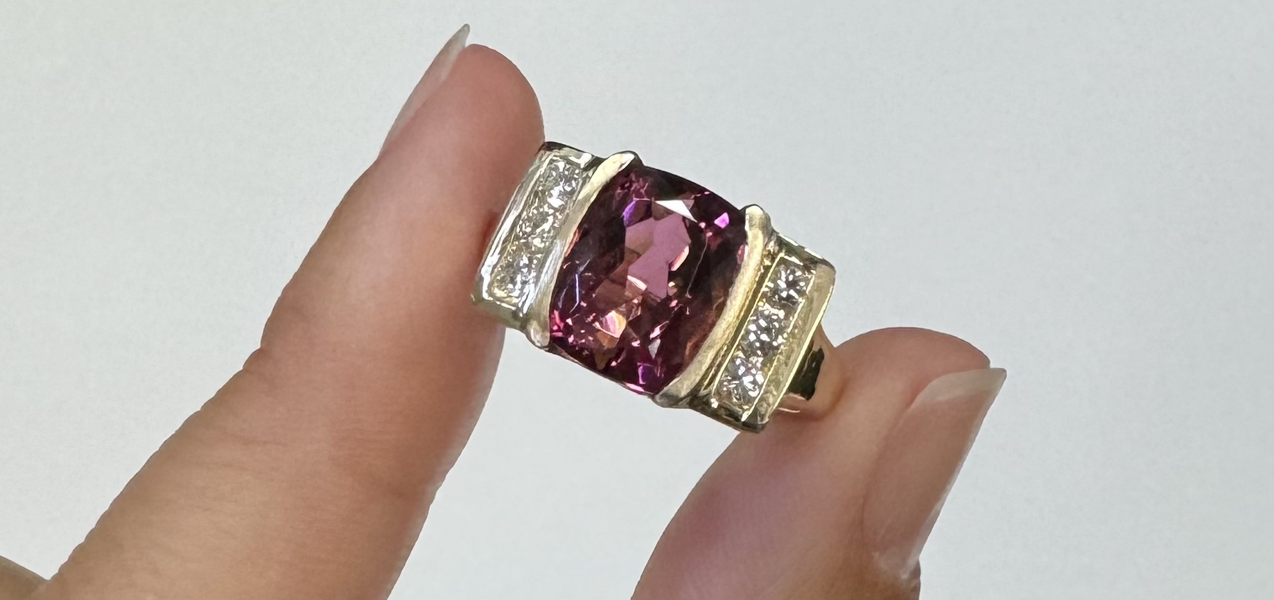 14k Yellow Gold Genuine 4.00 Carat Pink Tourmaline & Diamond Ring - Image 2