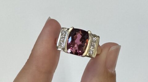 14k Yellow Gold Genuine 4.00 Carat Pink Tourmaline & Diamond Ring