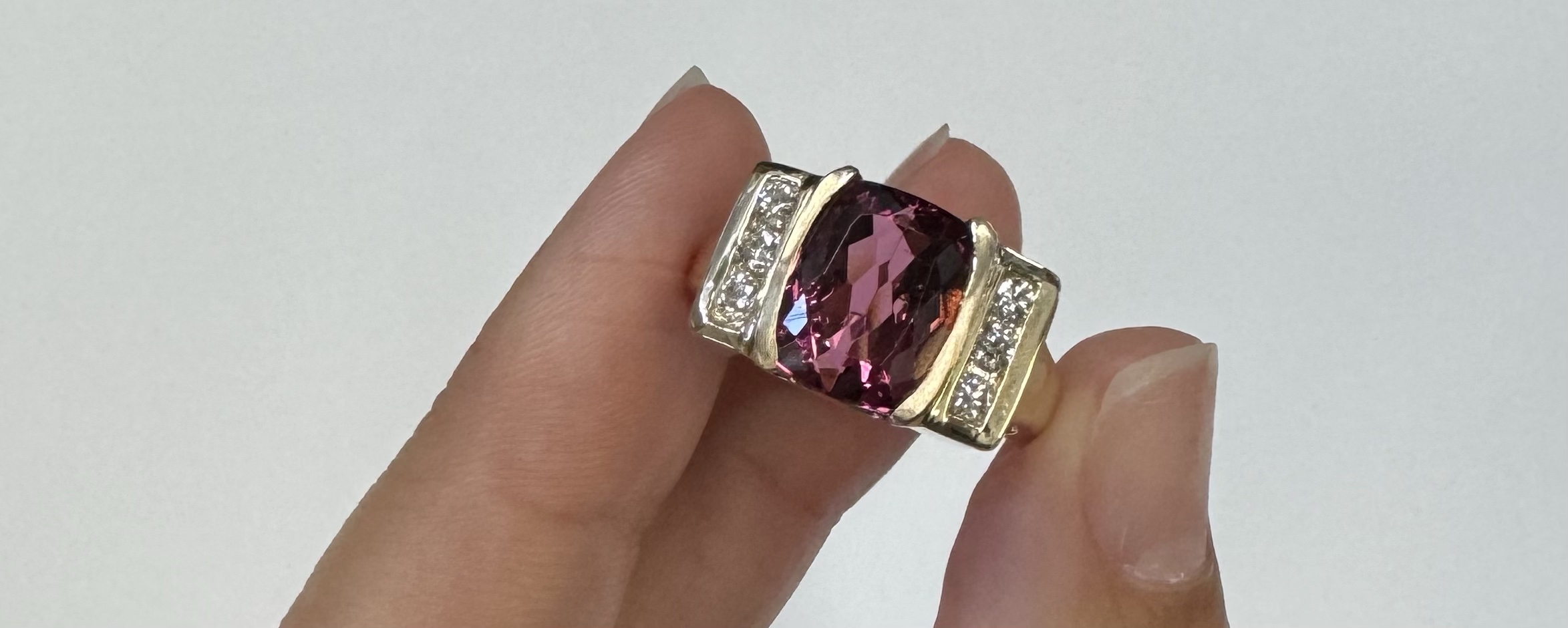 14k Yellow Gold Genuine 4.00 Carat Pink Tourmaline & Diamond Ring - Image 5