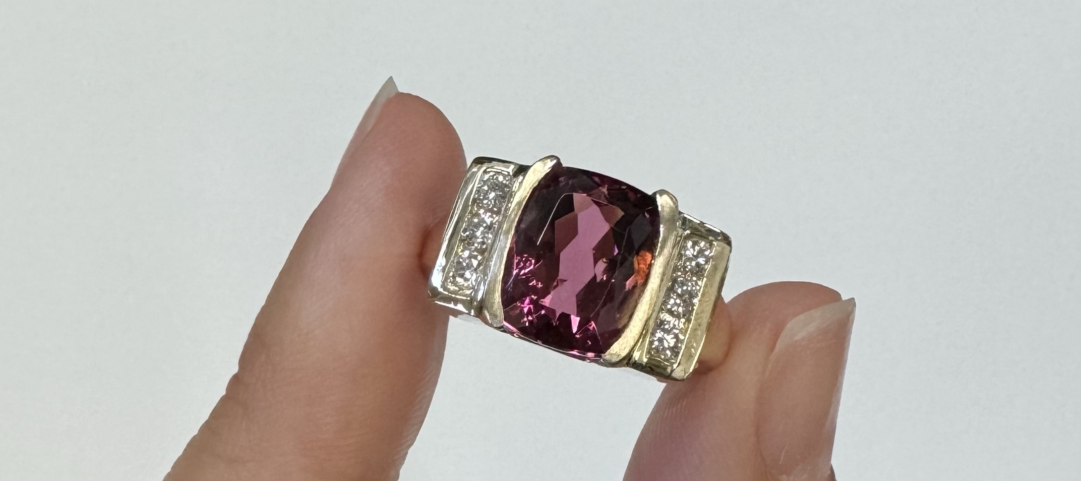 14k Yellow Gold Genuine 4.00 Carat Pink Tourmaline & Diamond Ring - Image 7