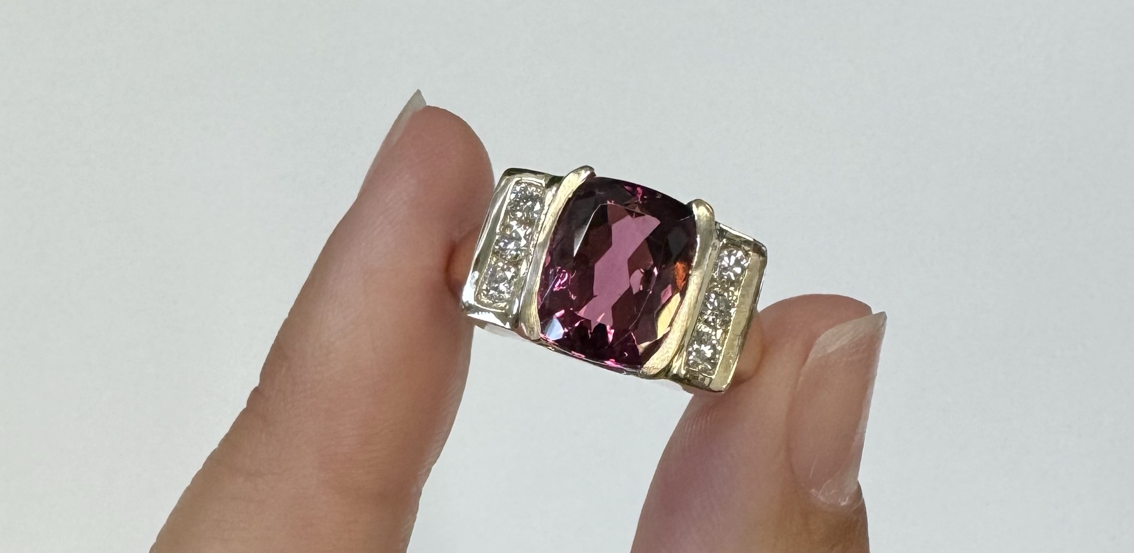 14k Yellow Gold Genuine 4.00 Carat Pink Tourmaline & Diamond Ring - Image 8