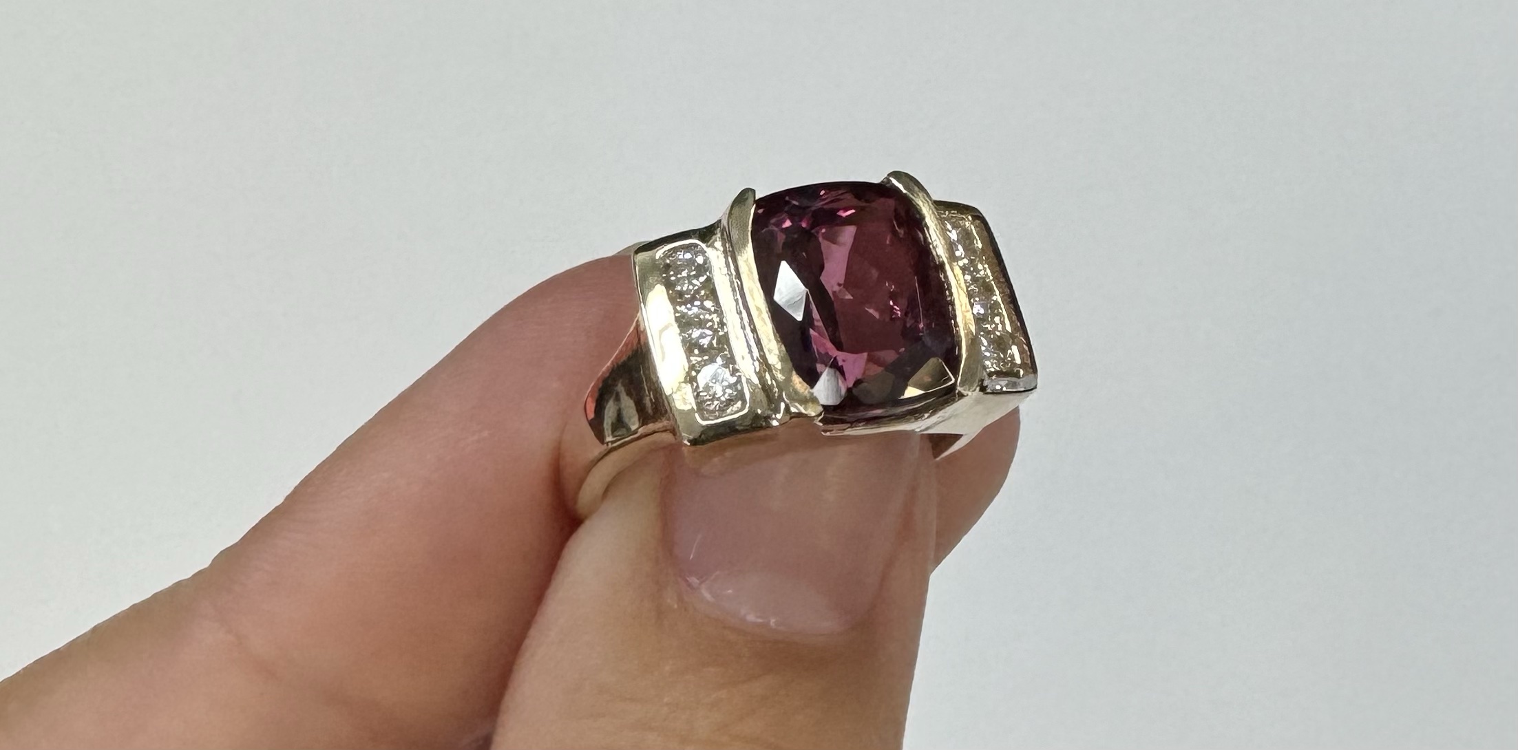 14k Yellow Gold Genuine 4.00 Carat Pink Tourmaline & Diamond Ring - Image 9