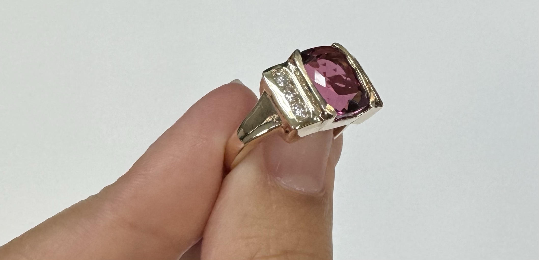 14k Yellow Gold Genuine 4.00 Carat Pink Tourmaline & Diamond Ring - Image 10