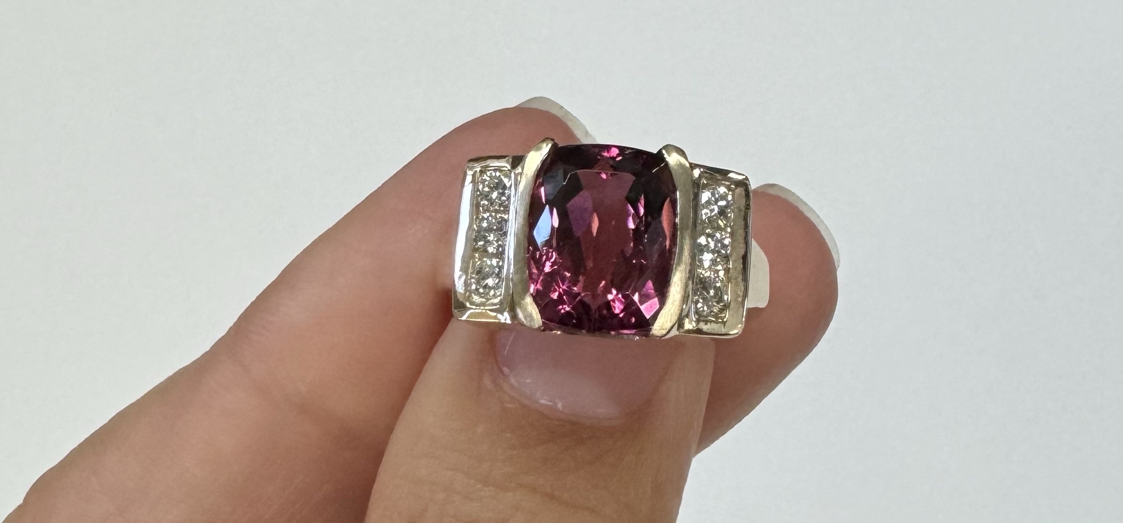 14k Yellow Gold Genuine 4.00 Carat Pink Tourmaline & Diamond Ring - Image 11
