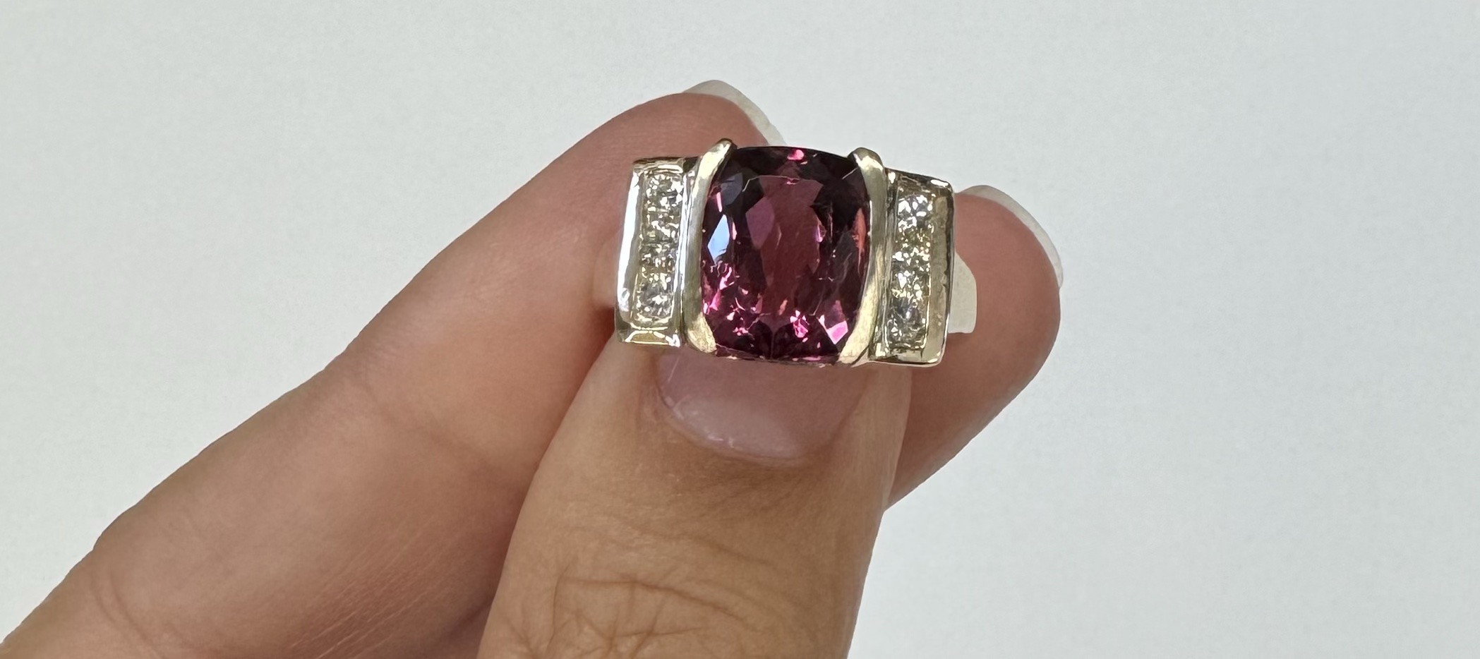 14k Yellow Gold Genuine 4.00 Carat Pink Tourmaline & Diamond Ring - Image 12
