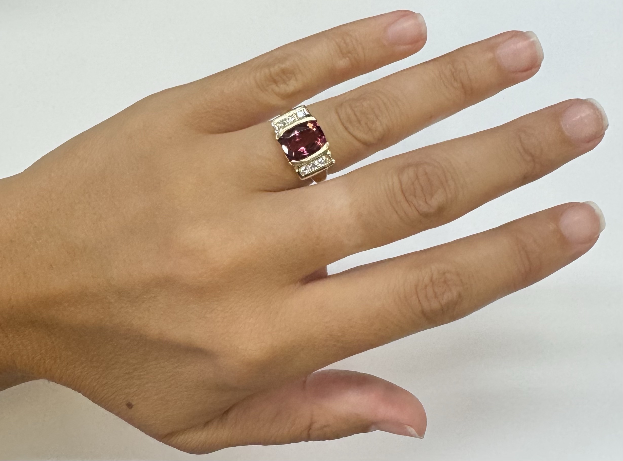 14k Yellow Gold Genuine 4.00 Carat Pink Tourmaline & Diamond Ring - Image 14