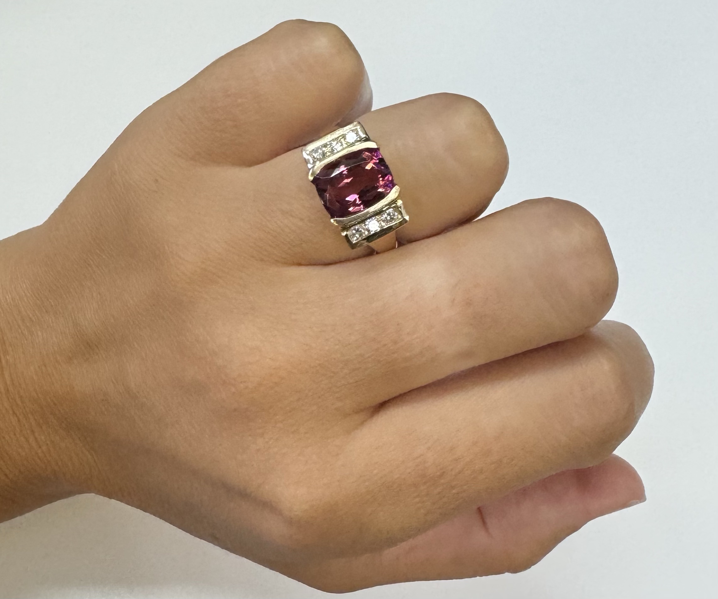 14k Yellow Gold Genuine 4.00 Carat Pink Tourmaline & Diamond Ring - Image 15