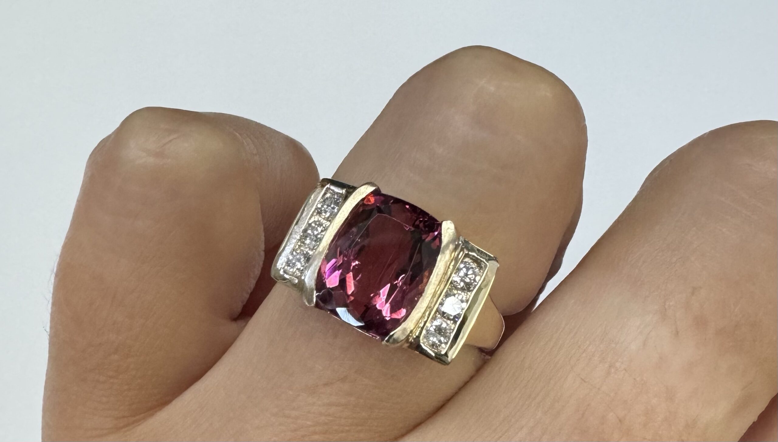 14k Yellow Gold Genuine 4.00 Carat Pink Tourmaline & Diamond Ring - Image 16