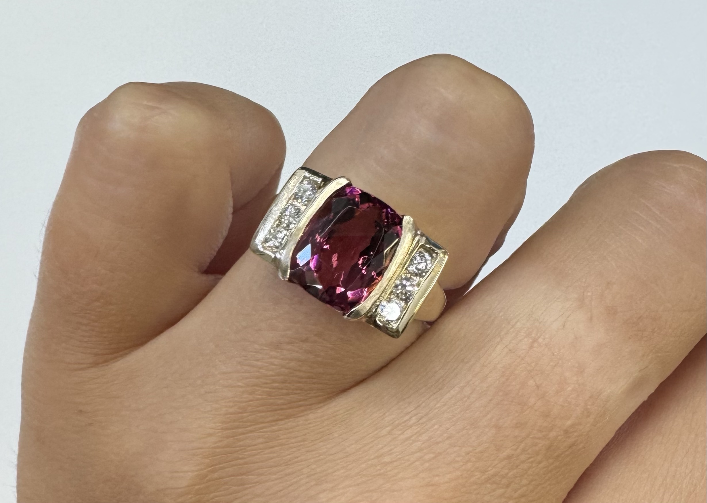 14k Yellow Gold Genuine 4.00 Carat Pink Tourmaline & Diamond Ring - Image 17