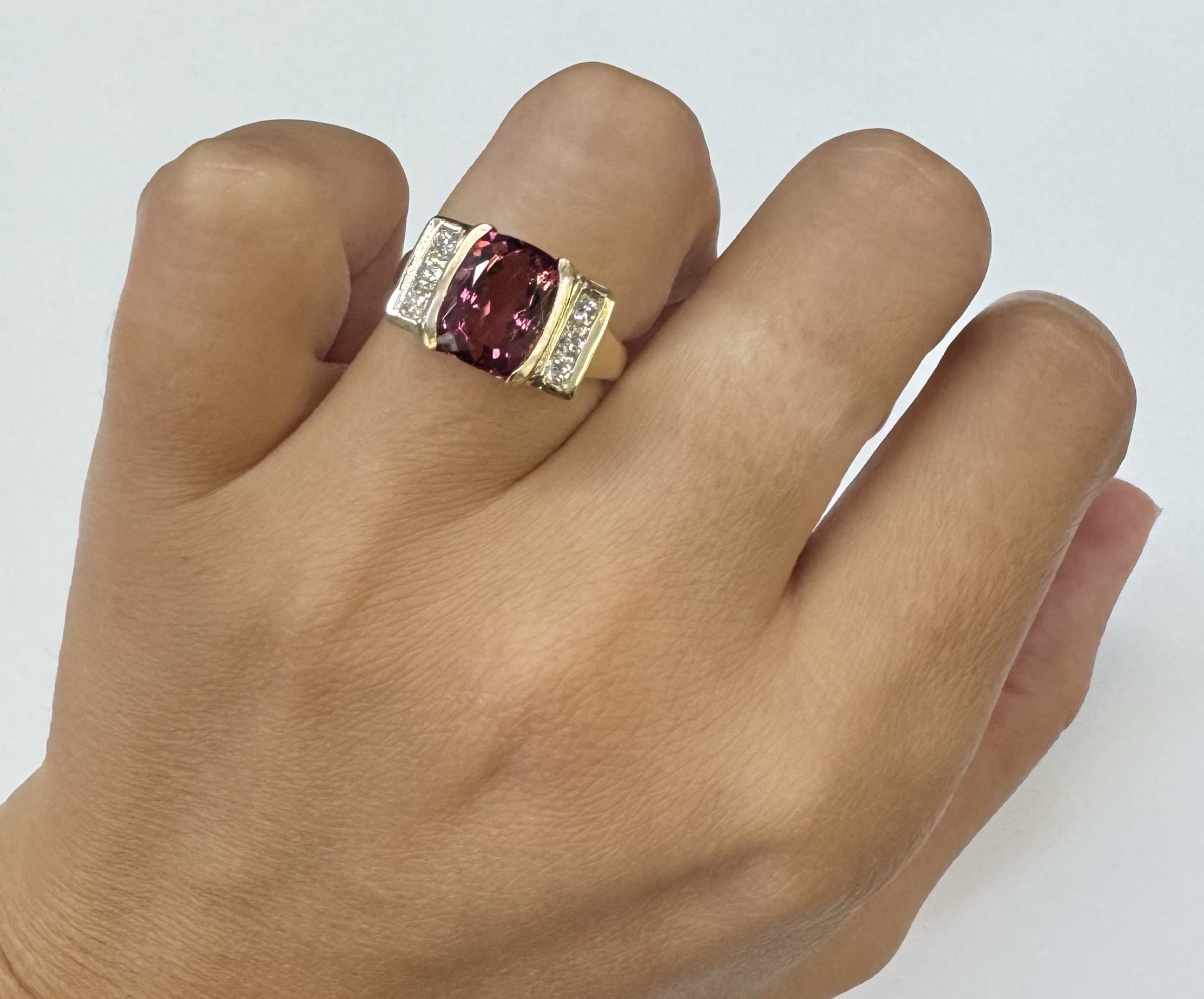 14k Yellow Gold Genuine 4.00 Carat Pink Tourmaline & Diamond Ring - Image 20