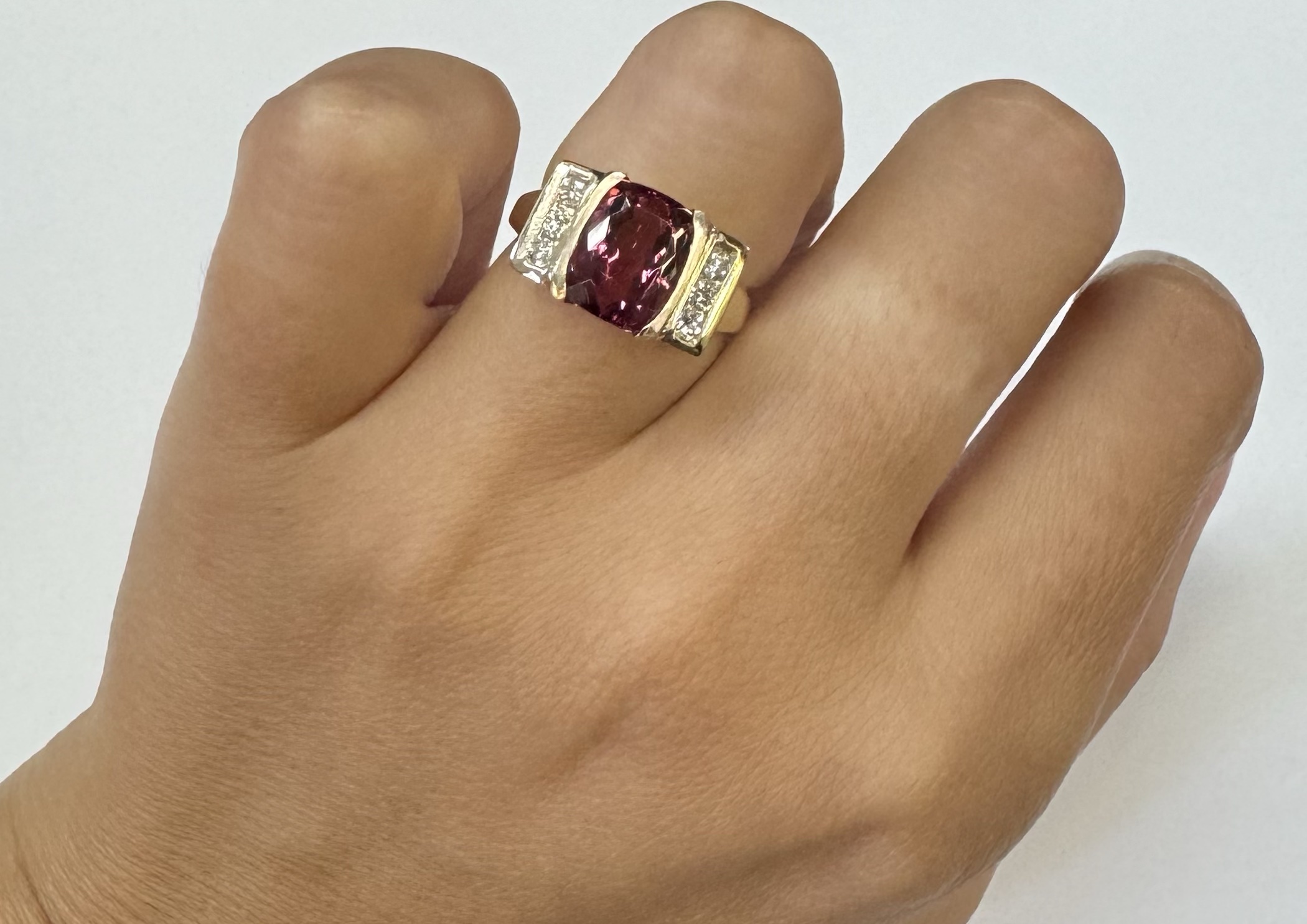 14k Yellow Gold Genuine 4.00 Carat Pink Tourmaline & Diamond Ring - Image 21