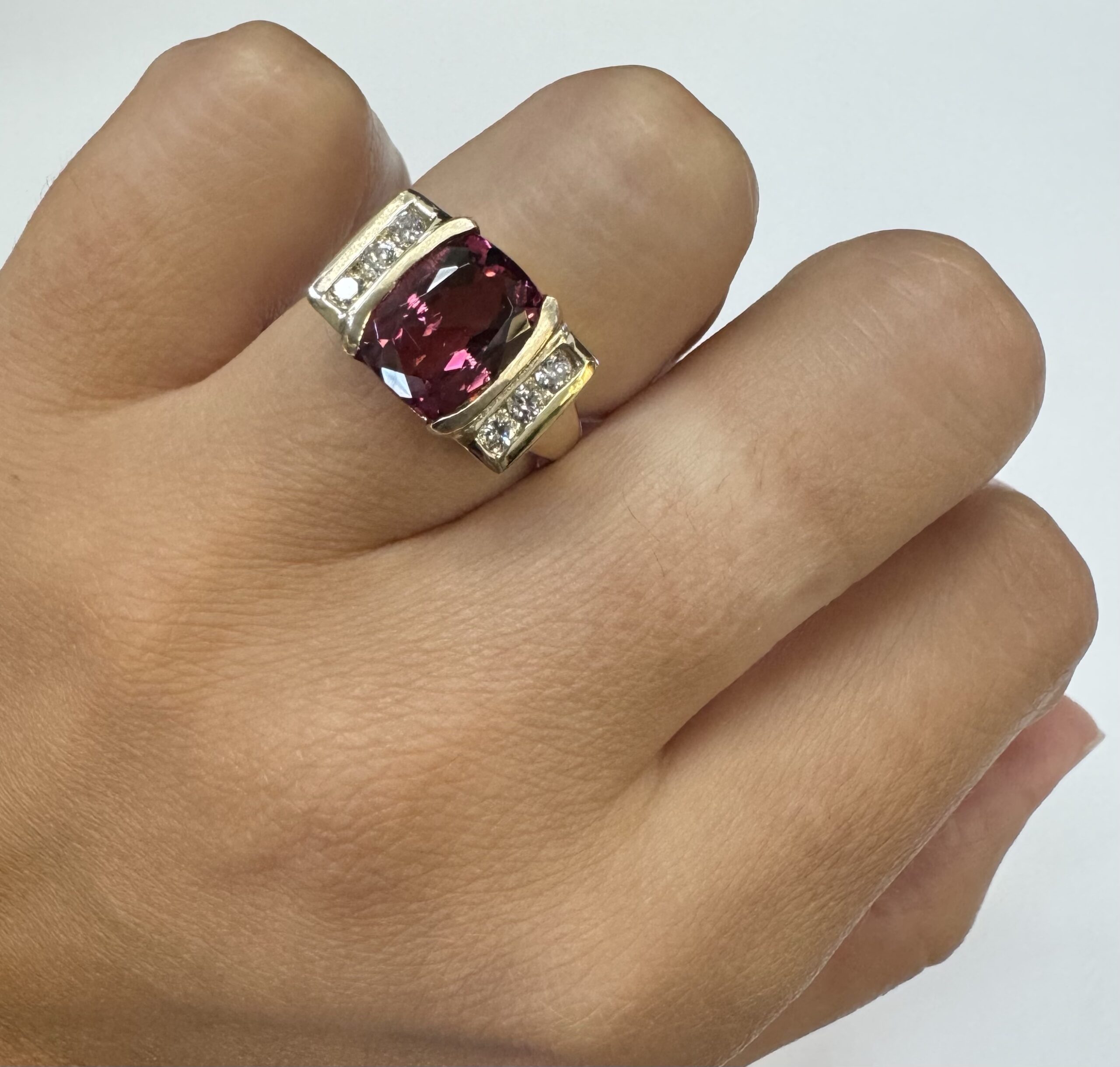 14k Yellow Gold Genuine 4.00 Carat Pink Tourmaline & Diamond Ring - Image 26